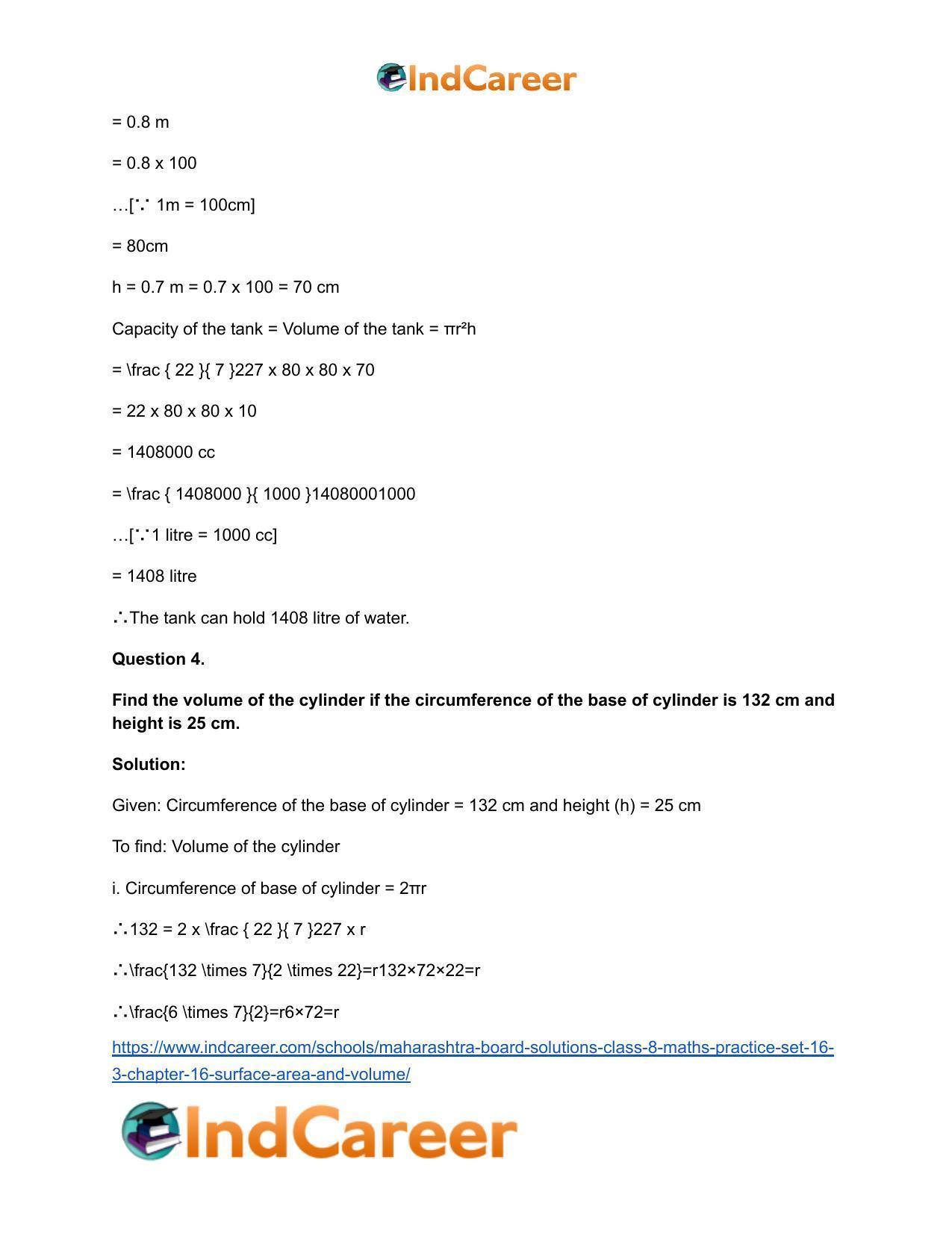 Maharashtra Board Solutions Class 8-Maths (Practice Set 16.3): Chapter 16- Surface Area and Volume - Page 5