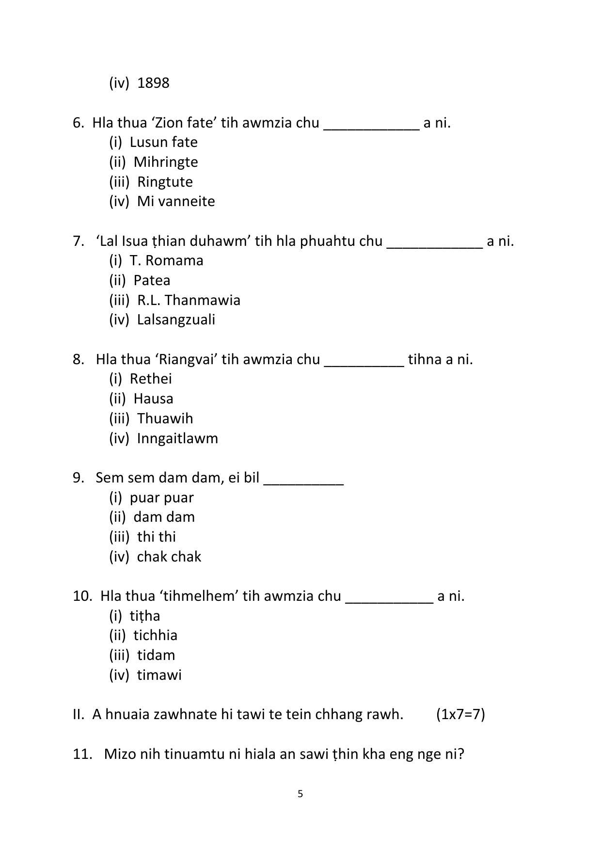 Tripura Board Class Mizo Model Question Paper 2023 - Page 2