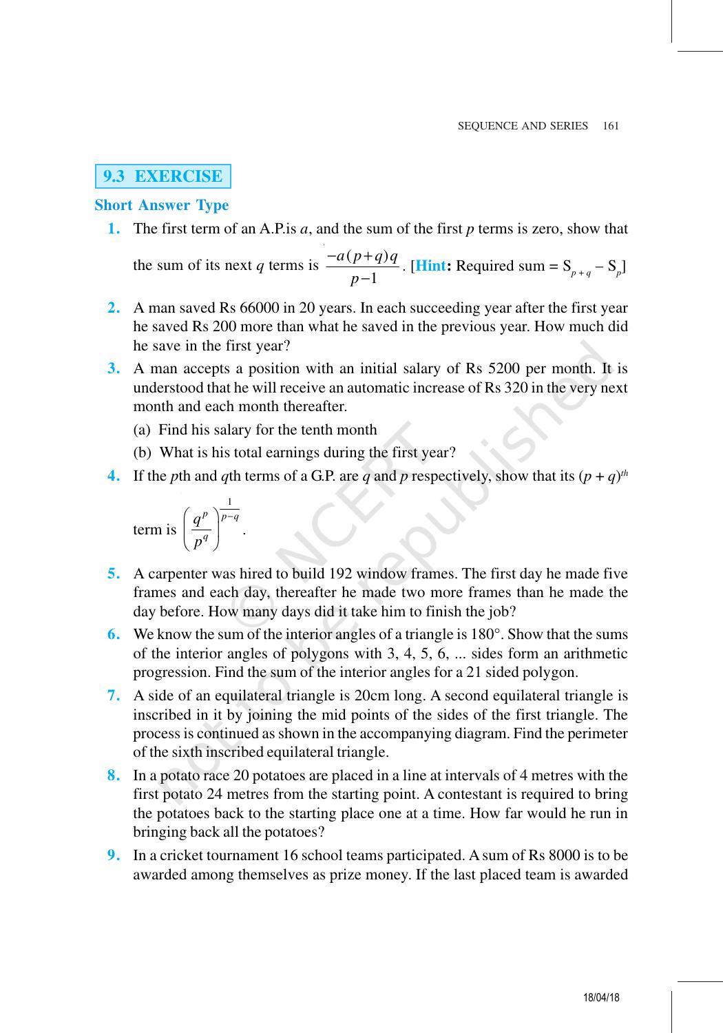 NCERT Exemplar Book for Class 11 Maths: Chapter 9 Sequence and Series - Page 15