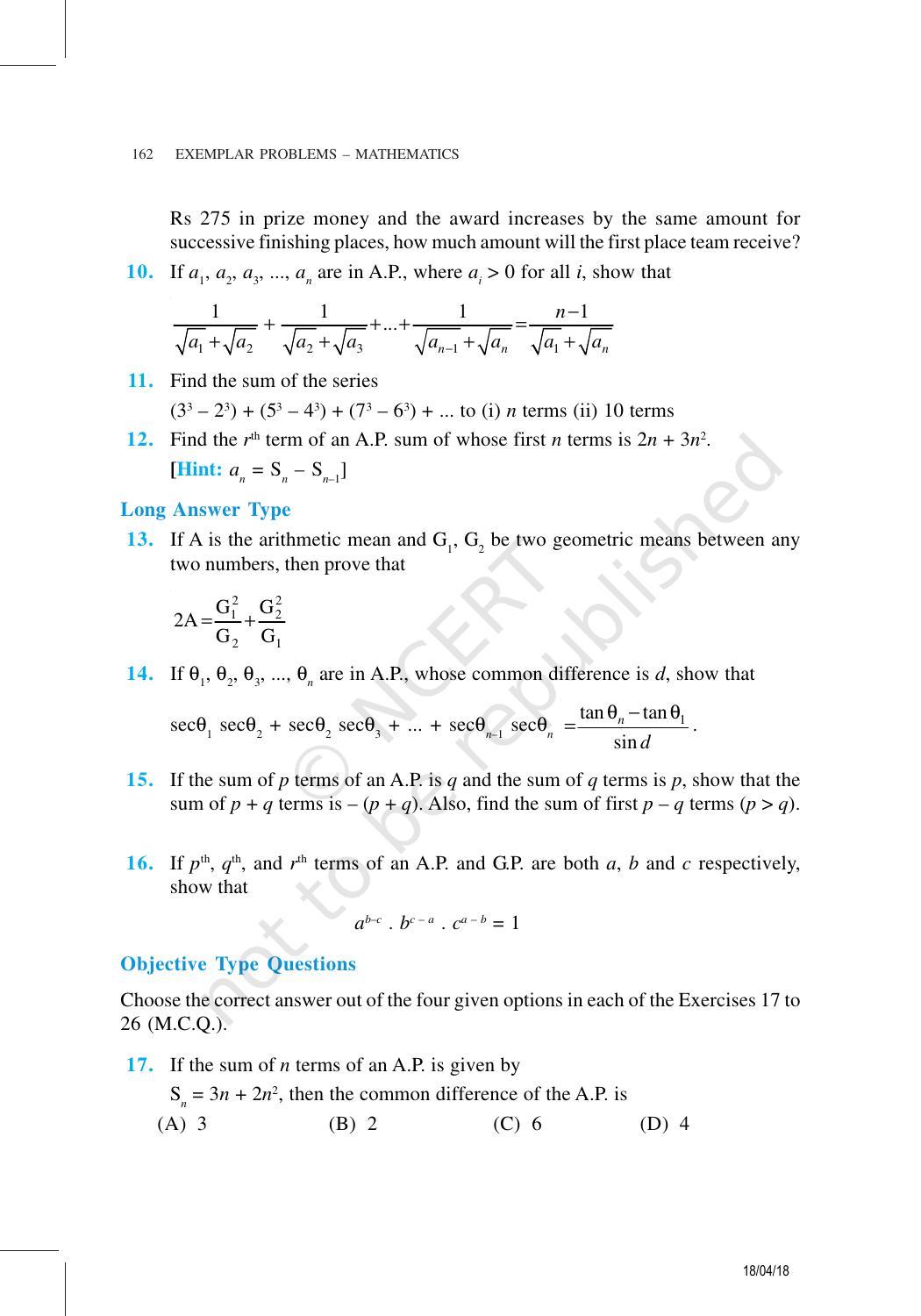 NCERT Exemplar Book for Class 11 Maths: Chapter 9 Sequence and Series - Page 16