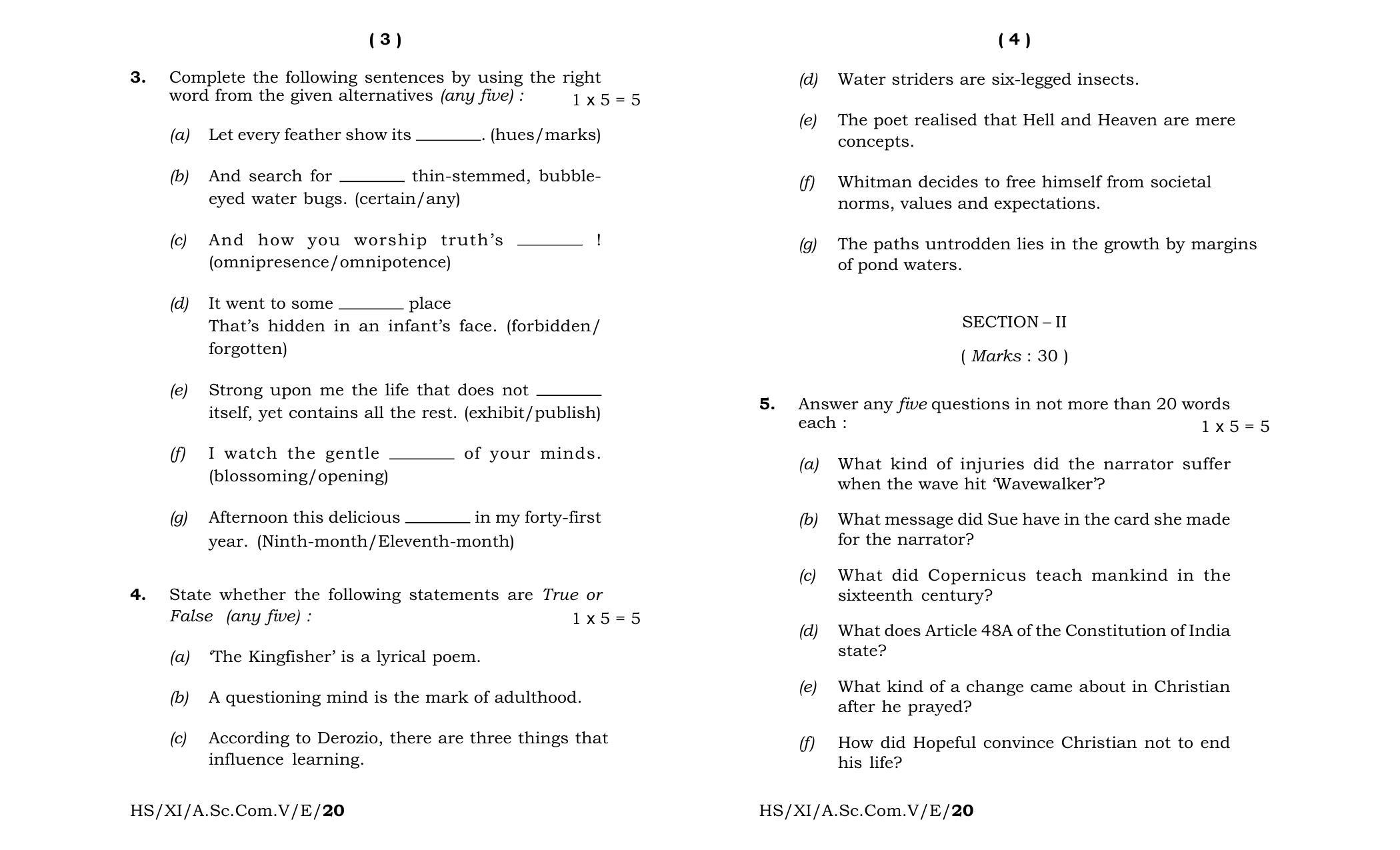 Meghalaya Board (MBOSE) Class 11 English 2020 Question Paper - Page 2