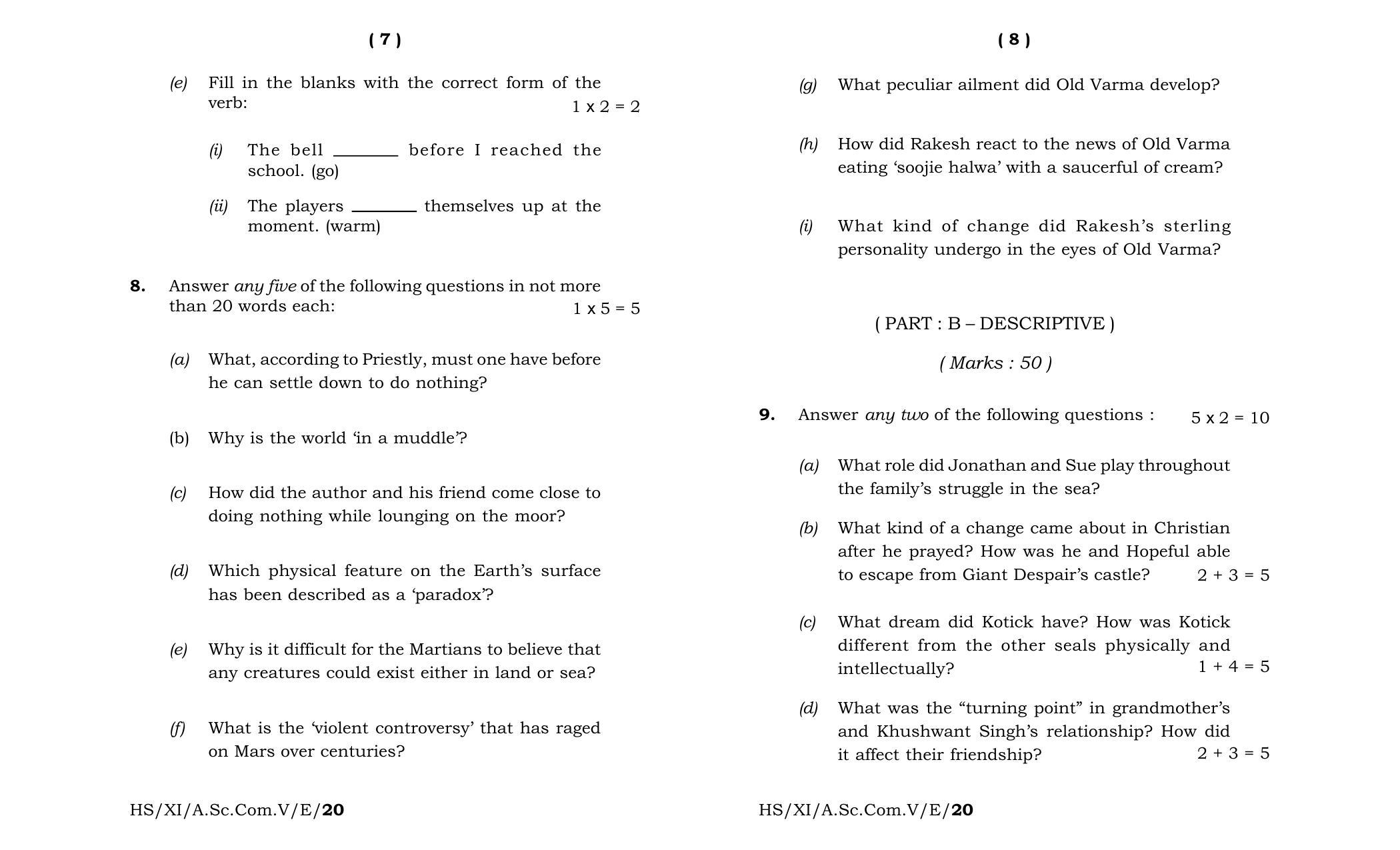 Meghalaya Board (MBOSE) Class 11 English 2020 Question Paper - Page 4