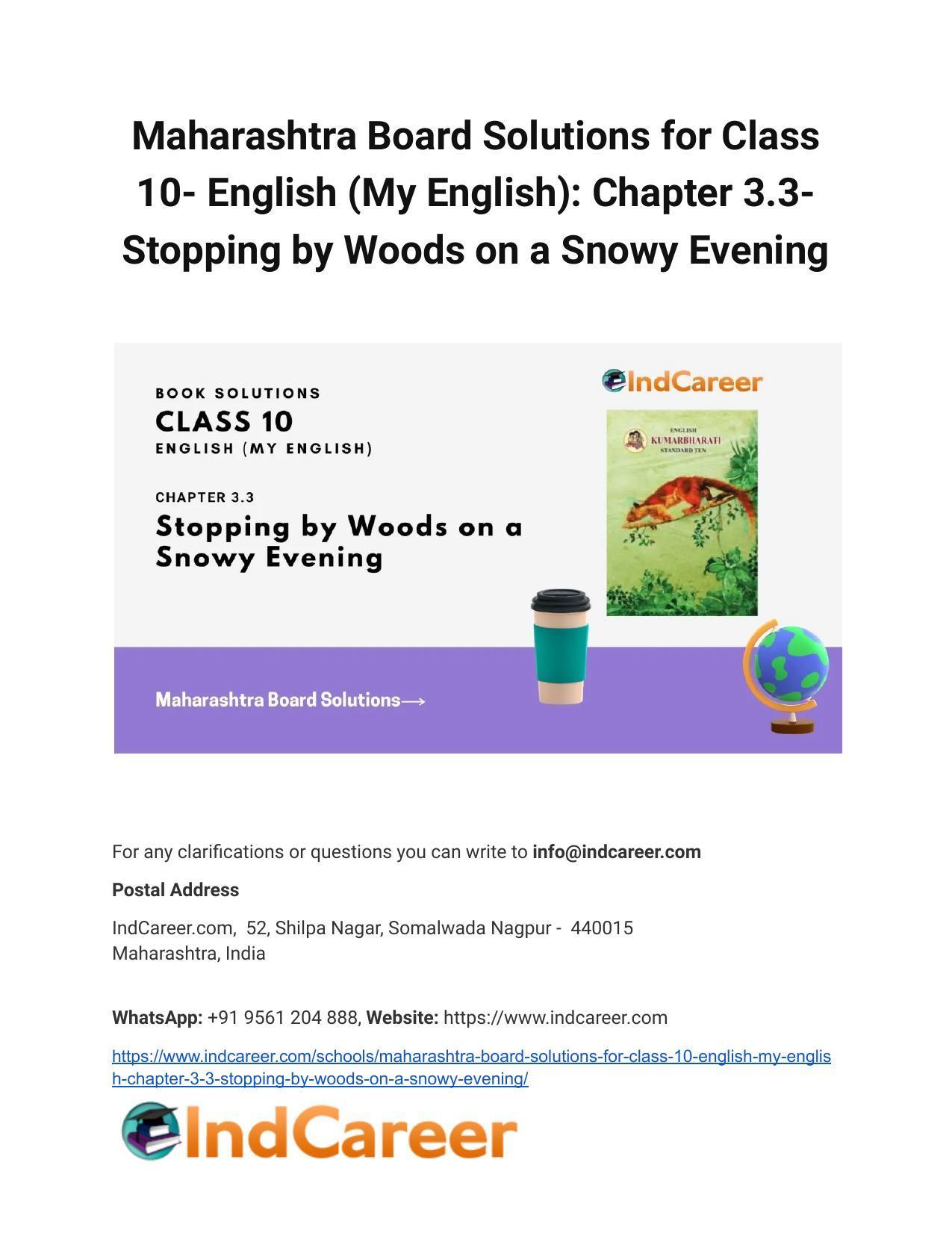 Maharashtra Board Solutions for Class 10- English (My English): Chapter 3.3- Stopping by Woods on a Snowy Evening - Page 1