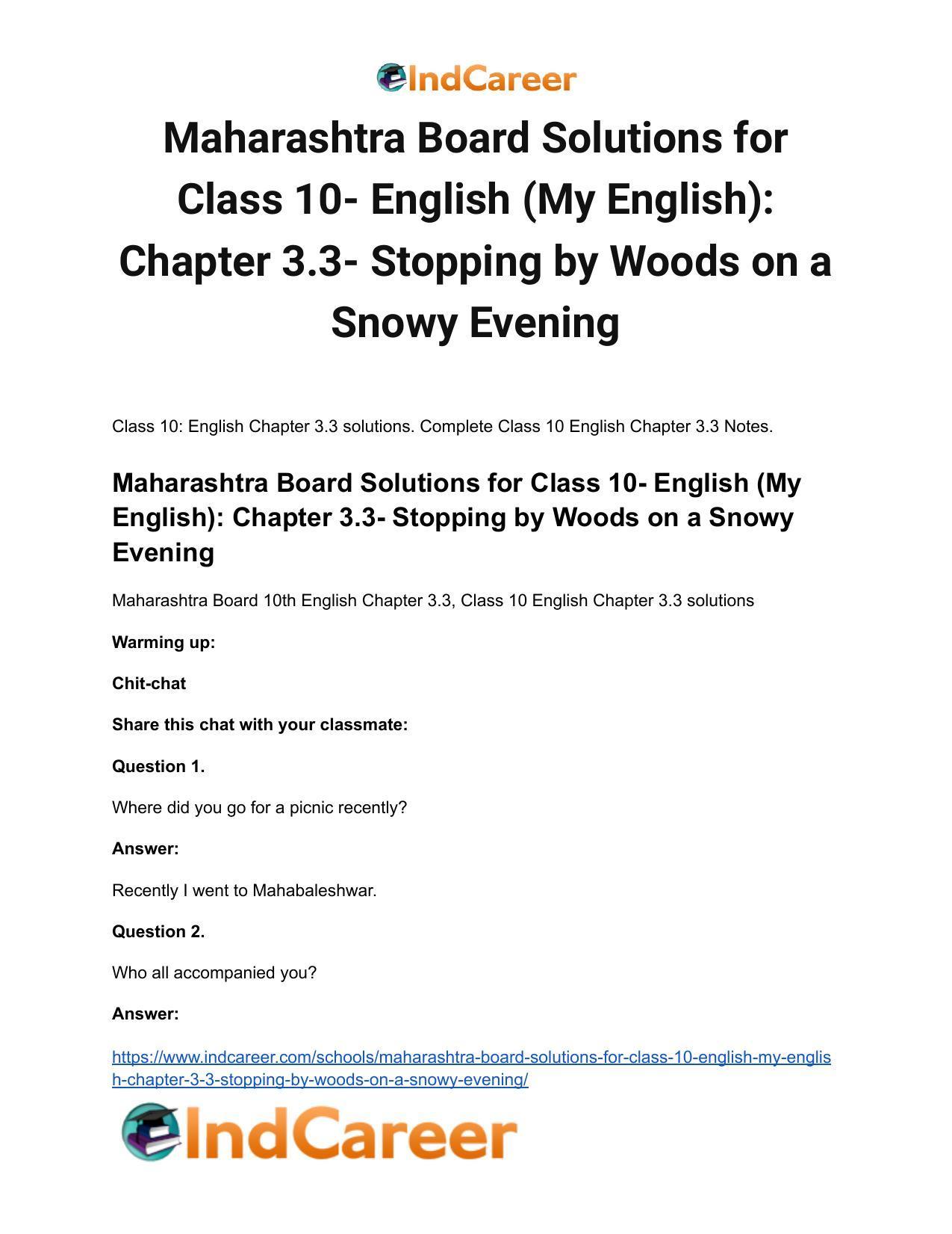 Maharashtra Board Solutions for Class 10- English (My English): Chapter 3.3- Stopping by Woods on a Snowy Evening - Page 2
