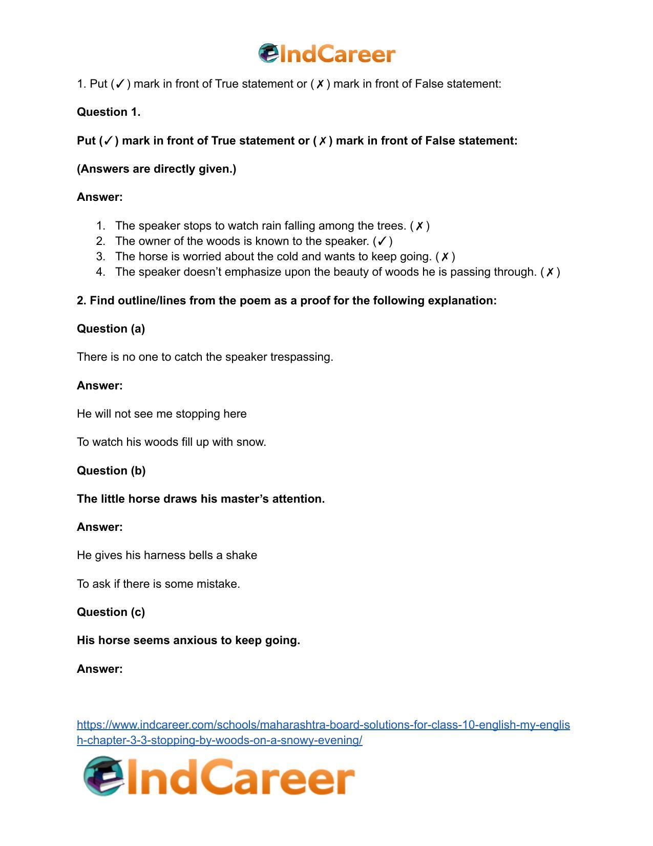 Maharashtra Board Solutions for Class 10- English (My English): Chapter 3.3- Stopping by Woods on a Snowy Evening - Page 6