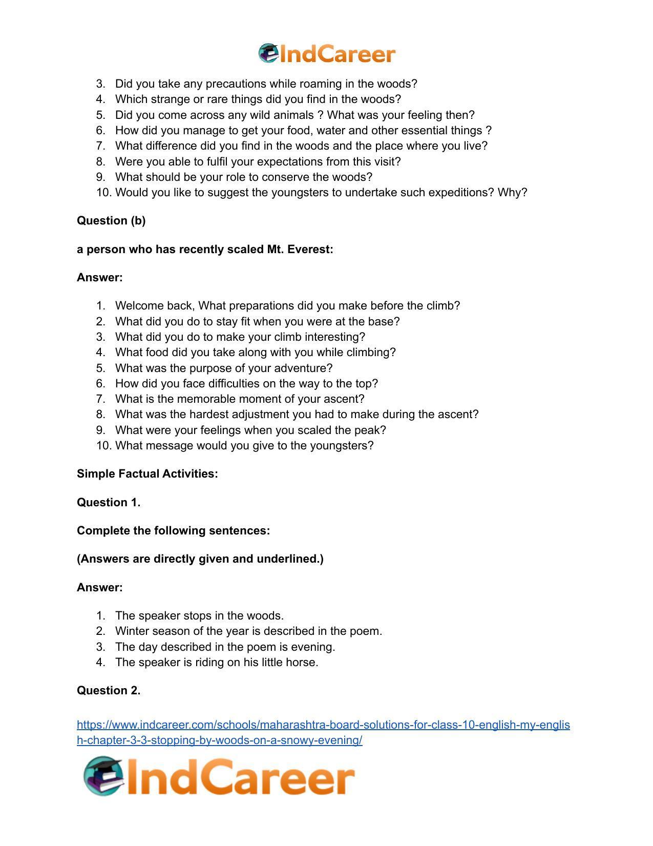 Maharashtra Board Solutions for Class 10- English (My English): Chapter 3.3- Stopping by Woods on a Snowy Evening - Page 12