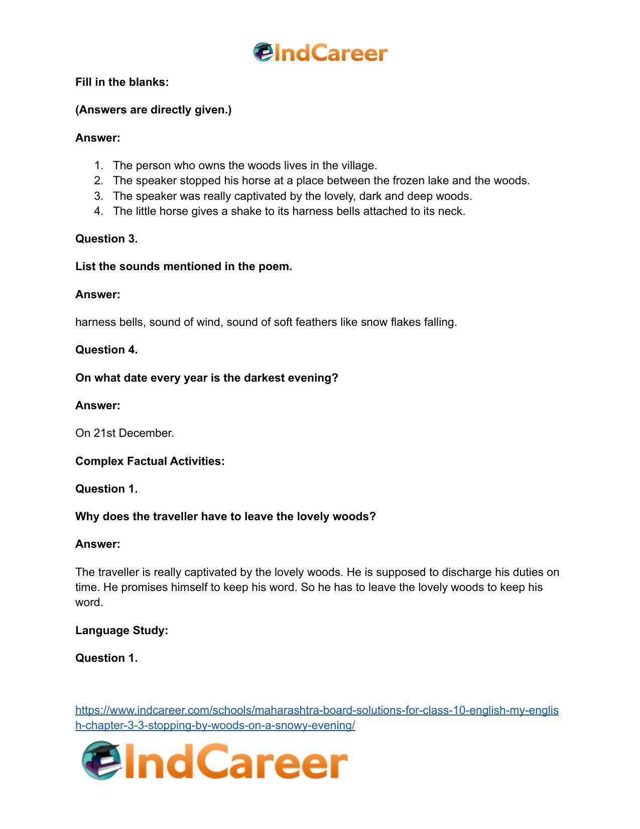 Maharashtra Board Solutions for Class 10- English (My English): Chapter 3.3- Stopping by Woods on a Snowy Evening - Page 13