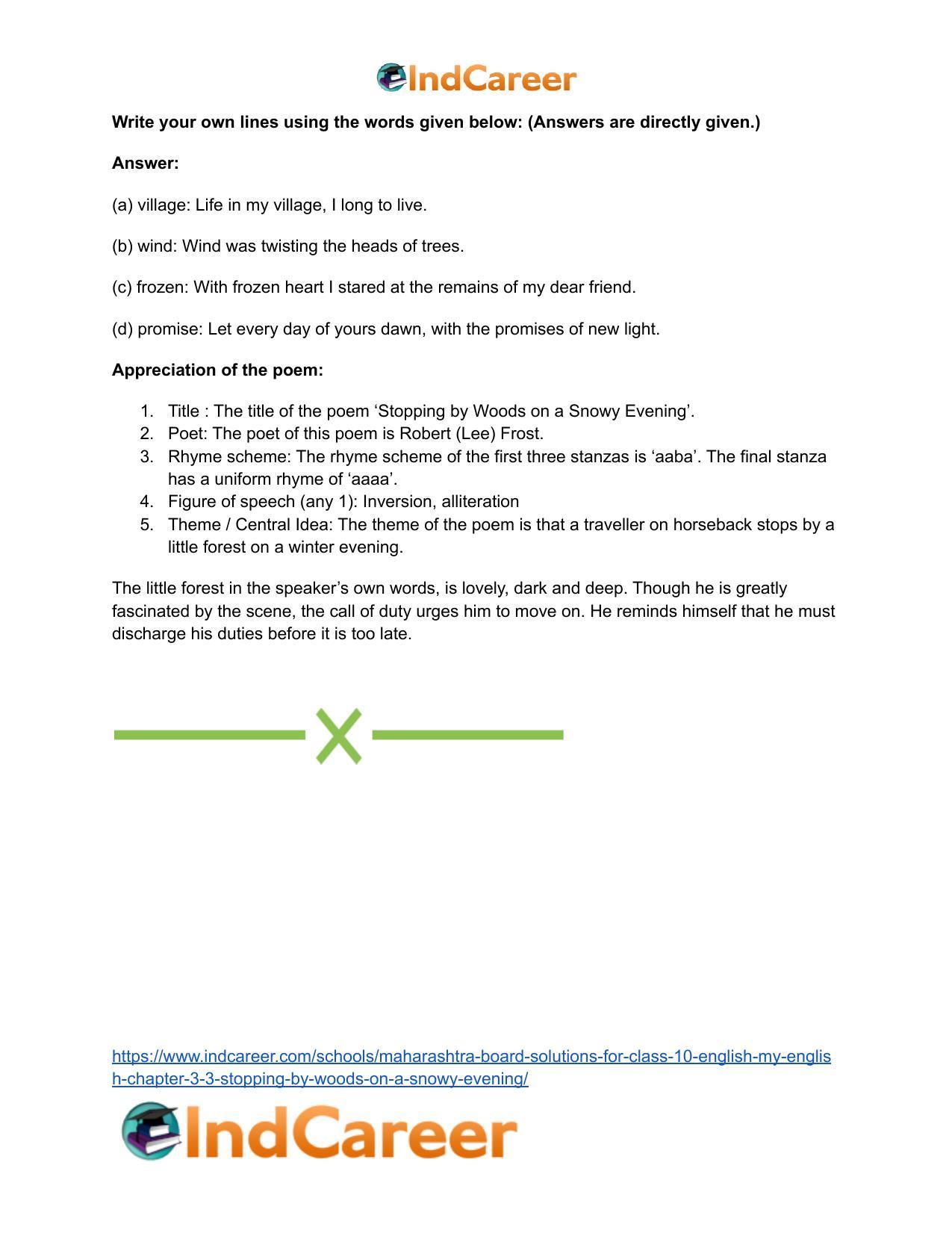 Maharashtra Board Solutions for Class 10- English (My English): Chapter 3.3- Stopping by Woods on a Snowy Evening - Page 14