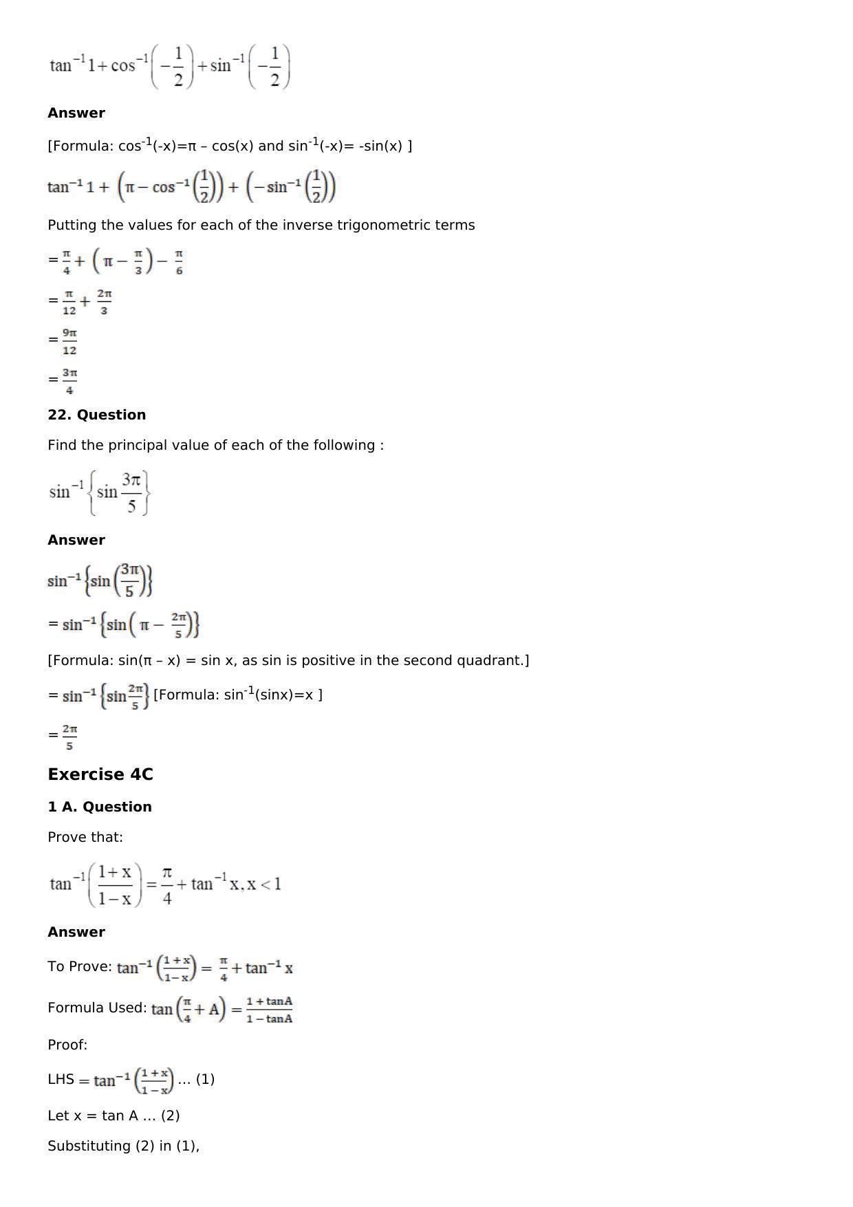 Chapter 4: Inverse Trigonometric Functions Solutions: RS Aggarwal Class 12 Solutions  - Page 10