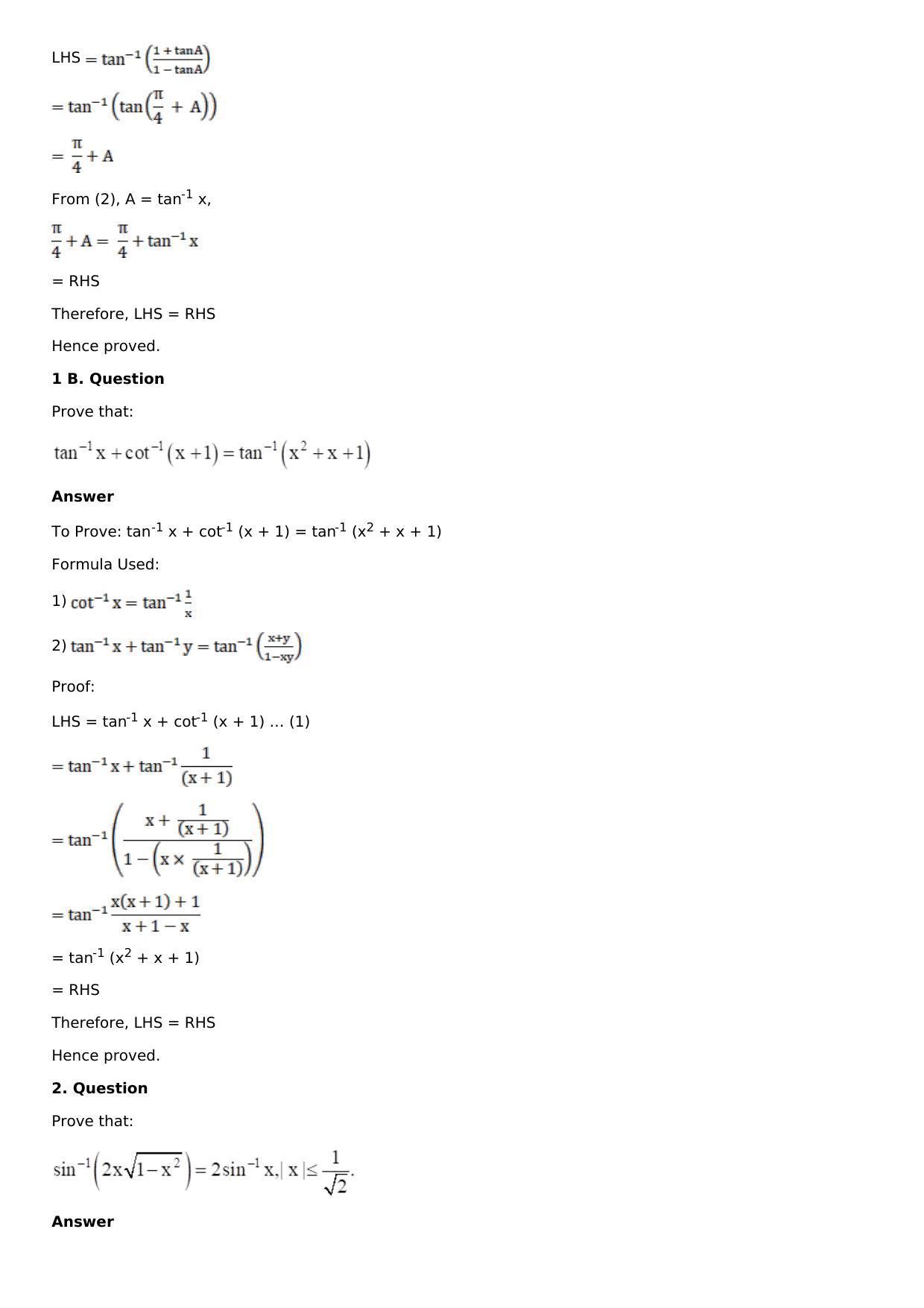 Chapter 4: Inverse Trigonometric Functions Solutions: RS Aggarwal Class 12 Solutions  - Page 11