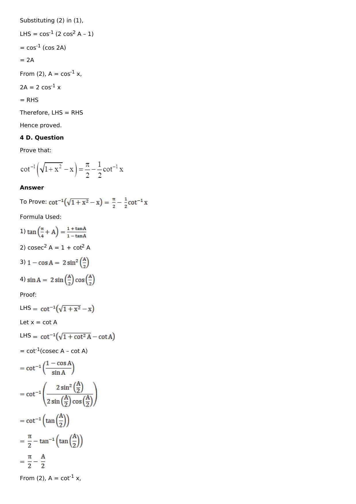 Chapter 4: Inverse Trigonometric Functions Solutions: RS Aggarwal Class 12 Solutions  - Page 16