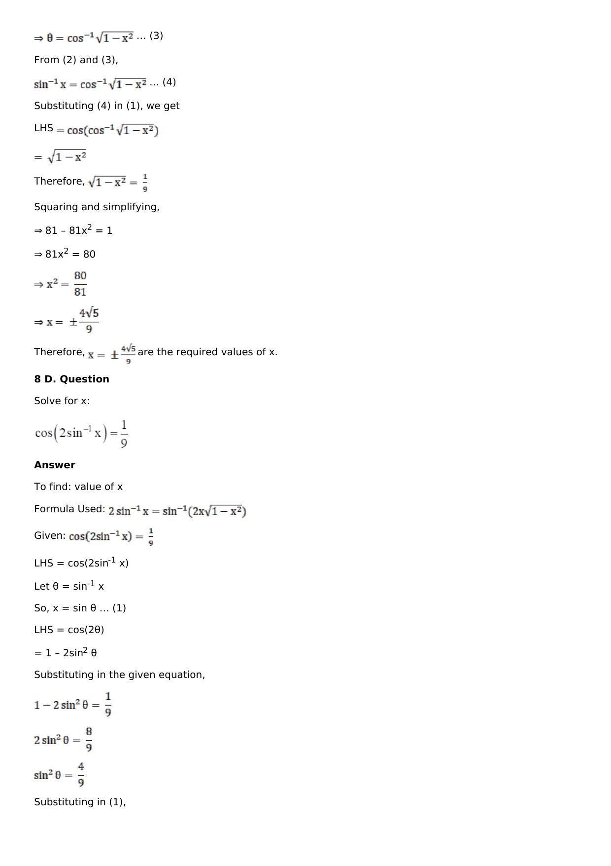 Chapter 4: Inverse Trigonometric Functions Solutions: RS Aggarwal Class 12 Solutions  - Page 32