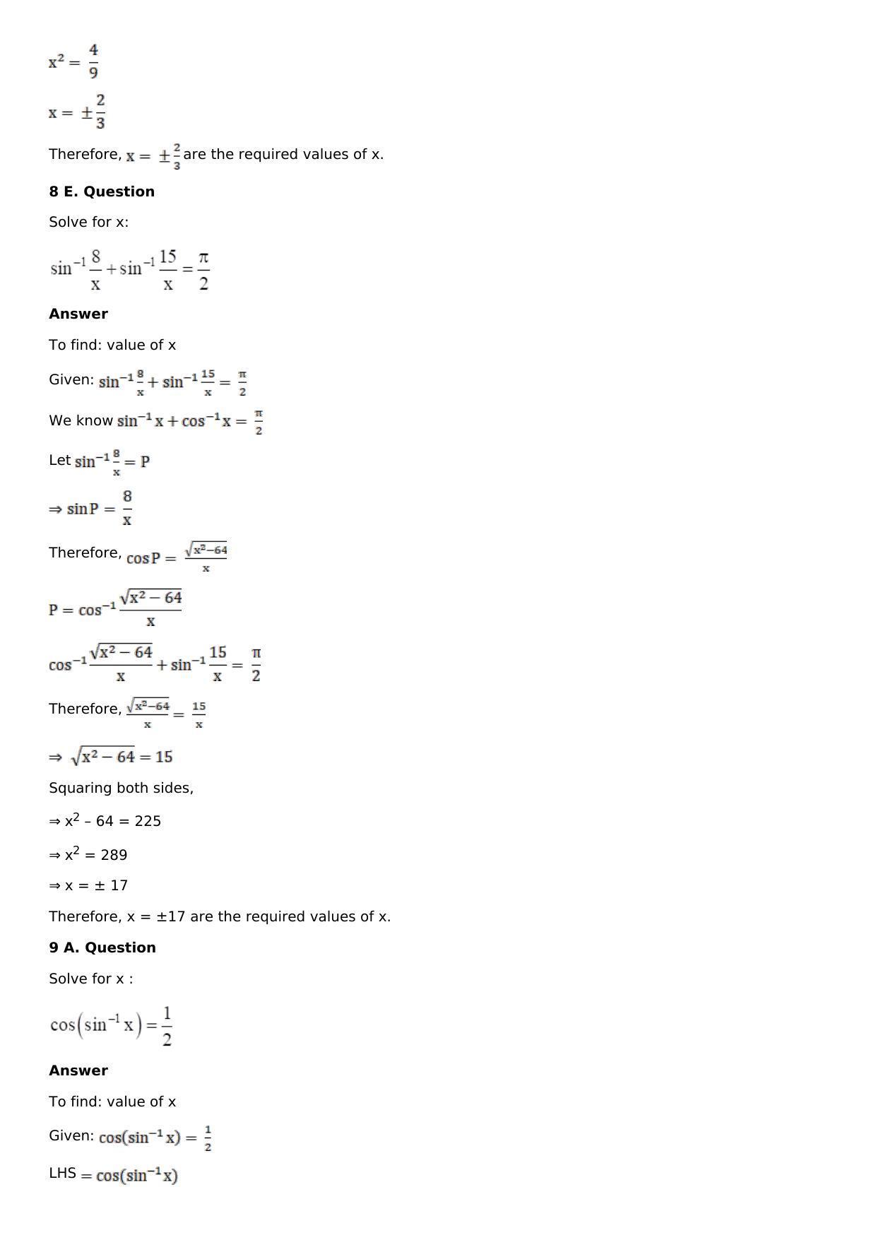 Chapter 4: Inverse Trigonometric Functions Solutions: RS Aggarwal Class 12 Solutions  - Page 33