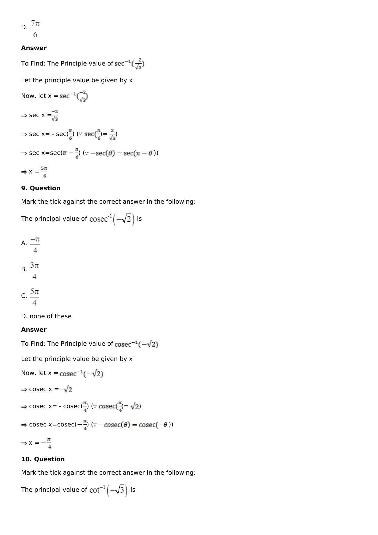 Chapter 4: Inverse Trigonometric Functions Solutions: RS Aggarwal Class 12 Solutions  - Page 42