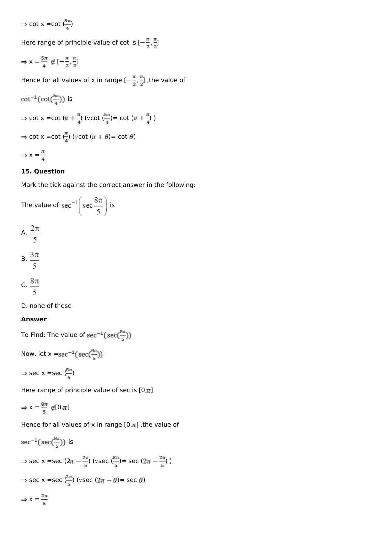 Chapter 4: Inverse Trigonometric Functions Solutions: RS Aggarwal Class 12 Solutions  - Page 46