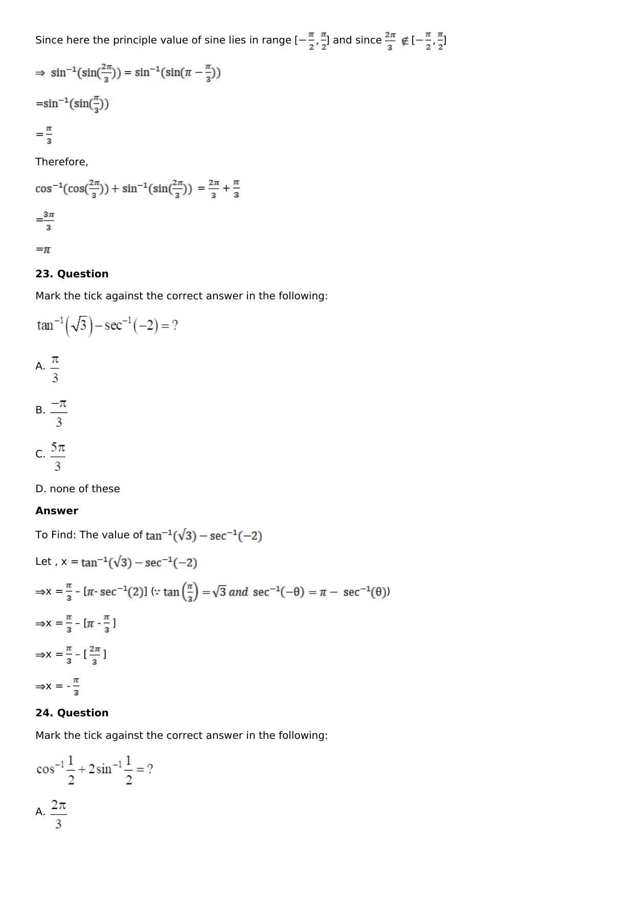 Chapter 4: Inverse Trigonometric Functions Solutions: RS Aggarwal Class 12 Solutions  - Page 51