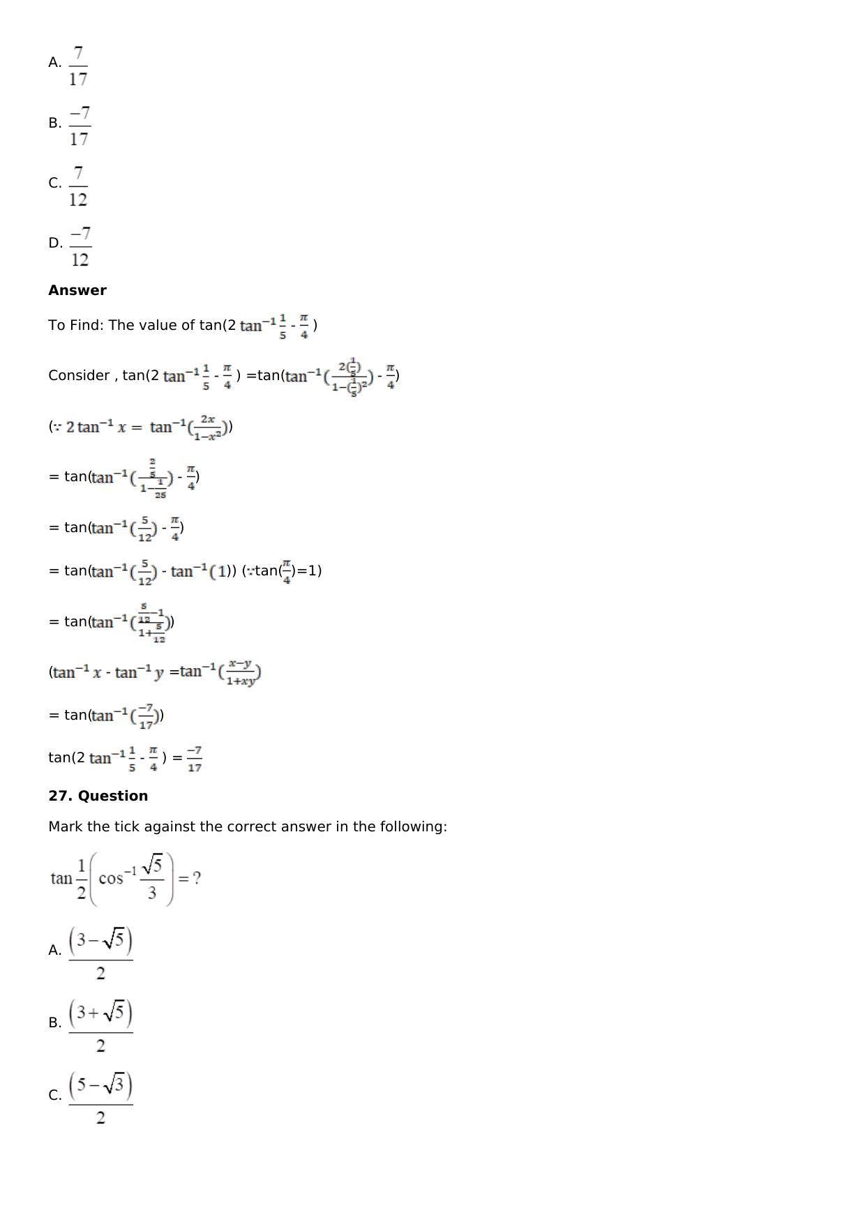 Chapter 4: Inverse Trigonometric Functions Solutions: RS Aggarwal Class 12 Solutions  - Page 53