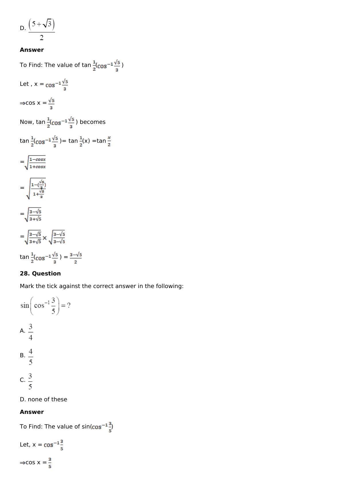 Chapter 4: Inverse Trigonometric Functions Solutions: RS Aggarwal Class 12 Solutions  - Page 54