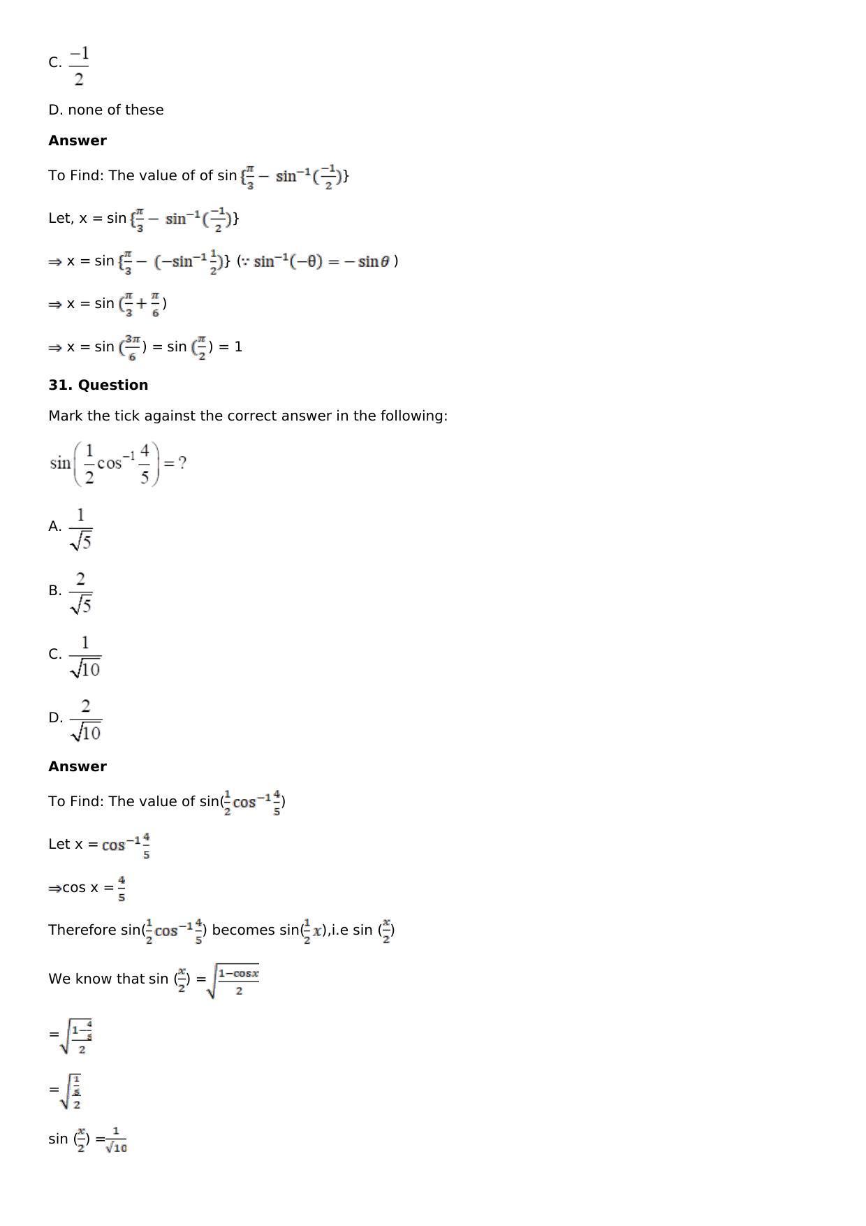 Chapter 4: Inverse Trigonometric Functions Solutions: RS Aggarwal Class 12 Solutions  - Page 56