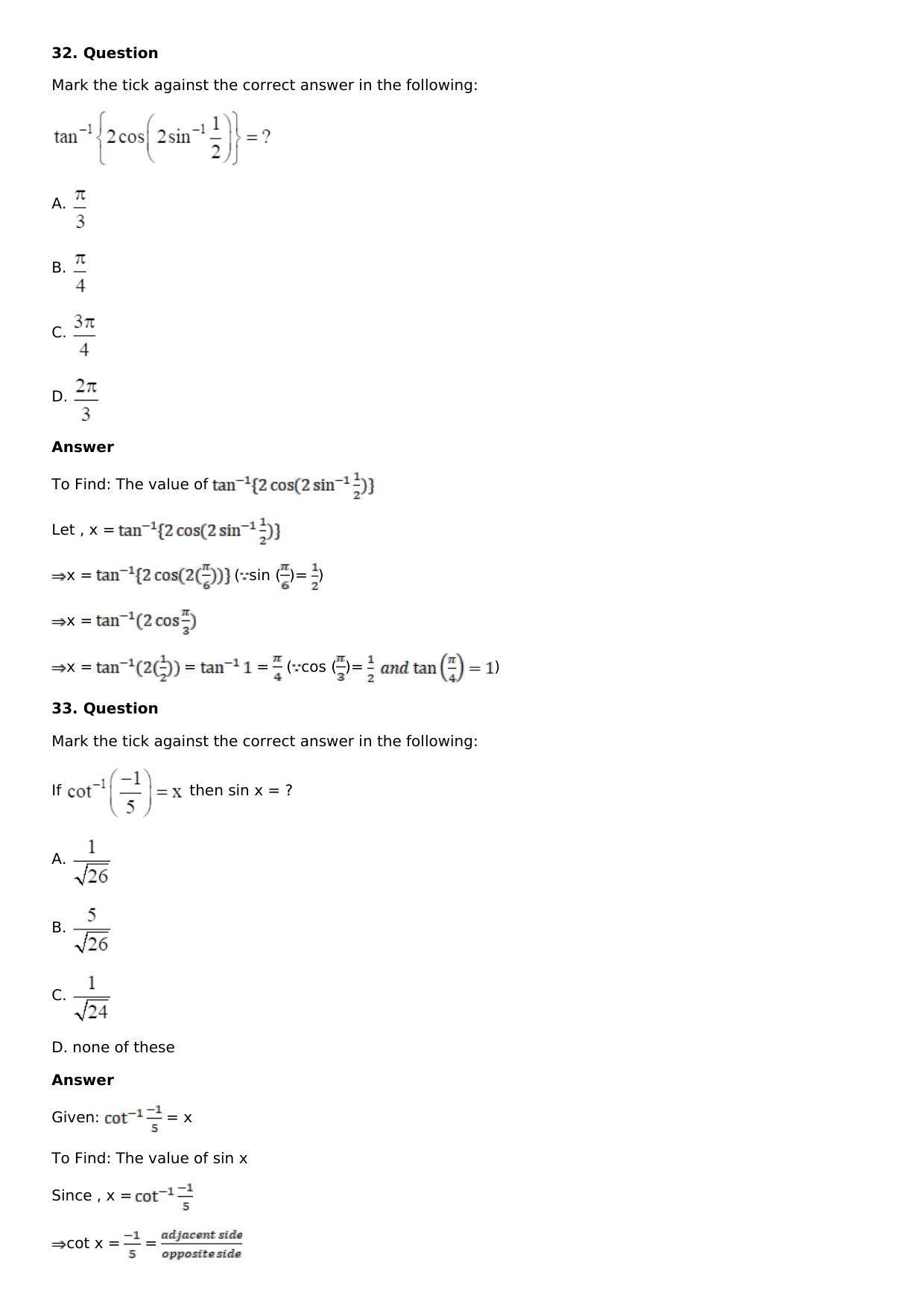 Chapter 4: Inverse Trigonometric Functions Solutions: RS Aggarwal Class 12 Solutions  - Page 57