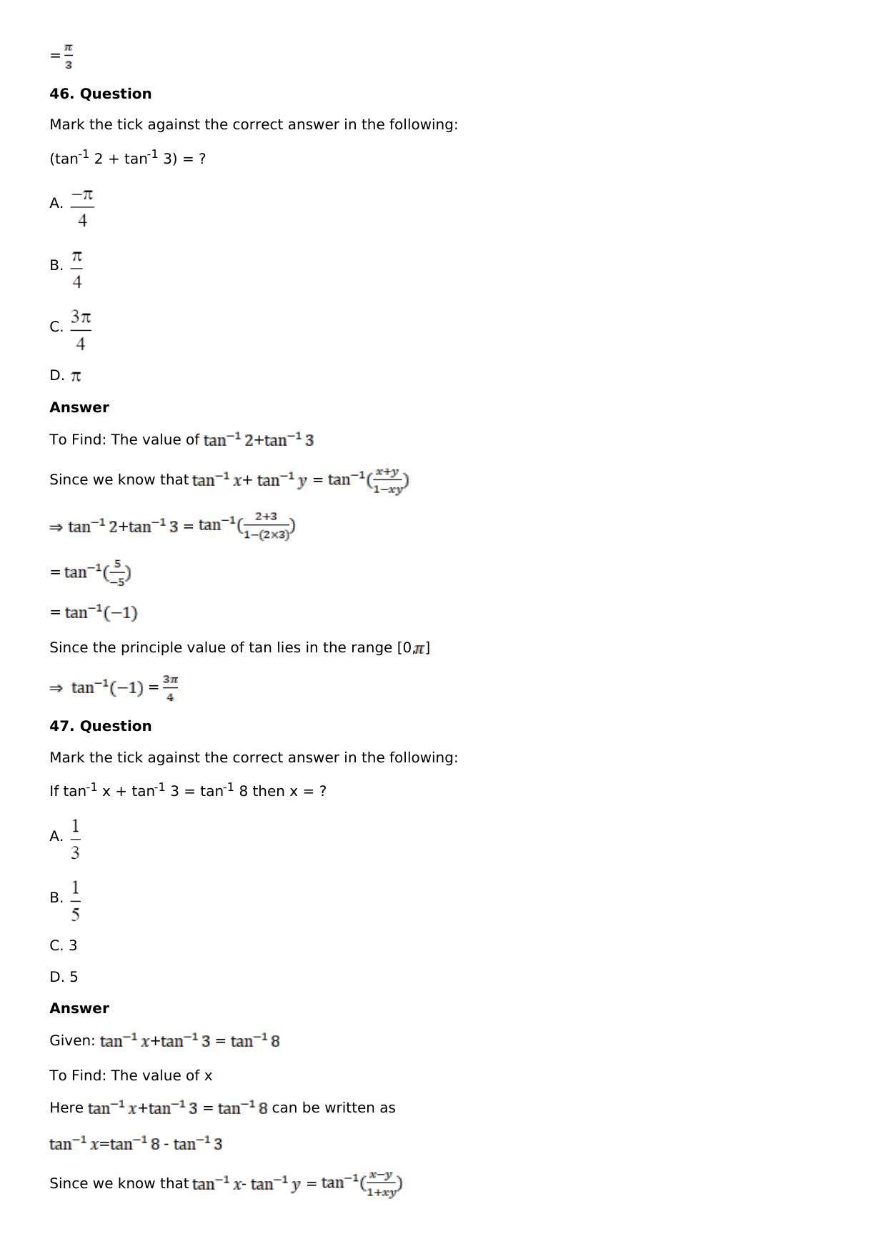 Chapter 4: Inverse Trigonometric Functions Solutions: RS Aggarwal Class 12 Solutions  - Page 65