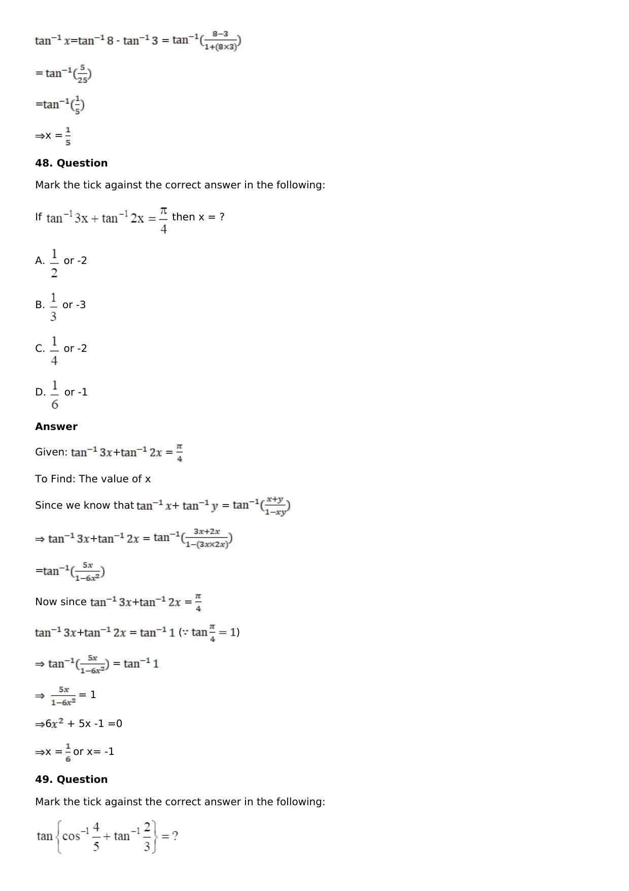 Chapter 4: Inverse Trigonometric Functions Solutions: RS Aggarwal Class 12 Solutions  - Page 66