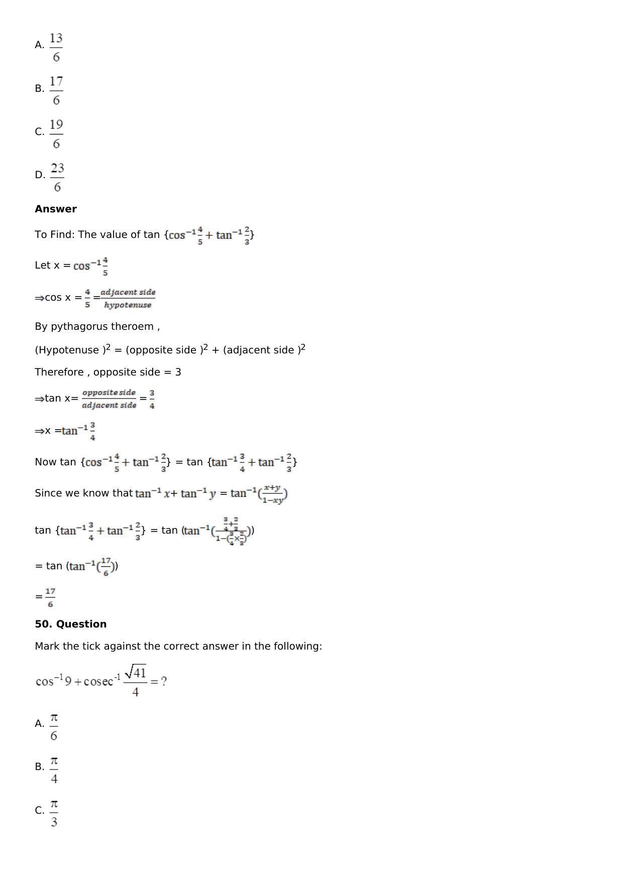 Chapter 4: Inverse Trigonometric Functions Solutions: RS Aggarwal Class 12 Solutions  - Page 67
