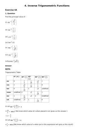 Chapter 4: Inverse Trigonometric Functions Solutions: RS Aggarwal Class 12 Solutions 