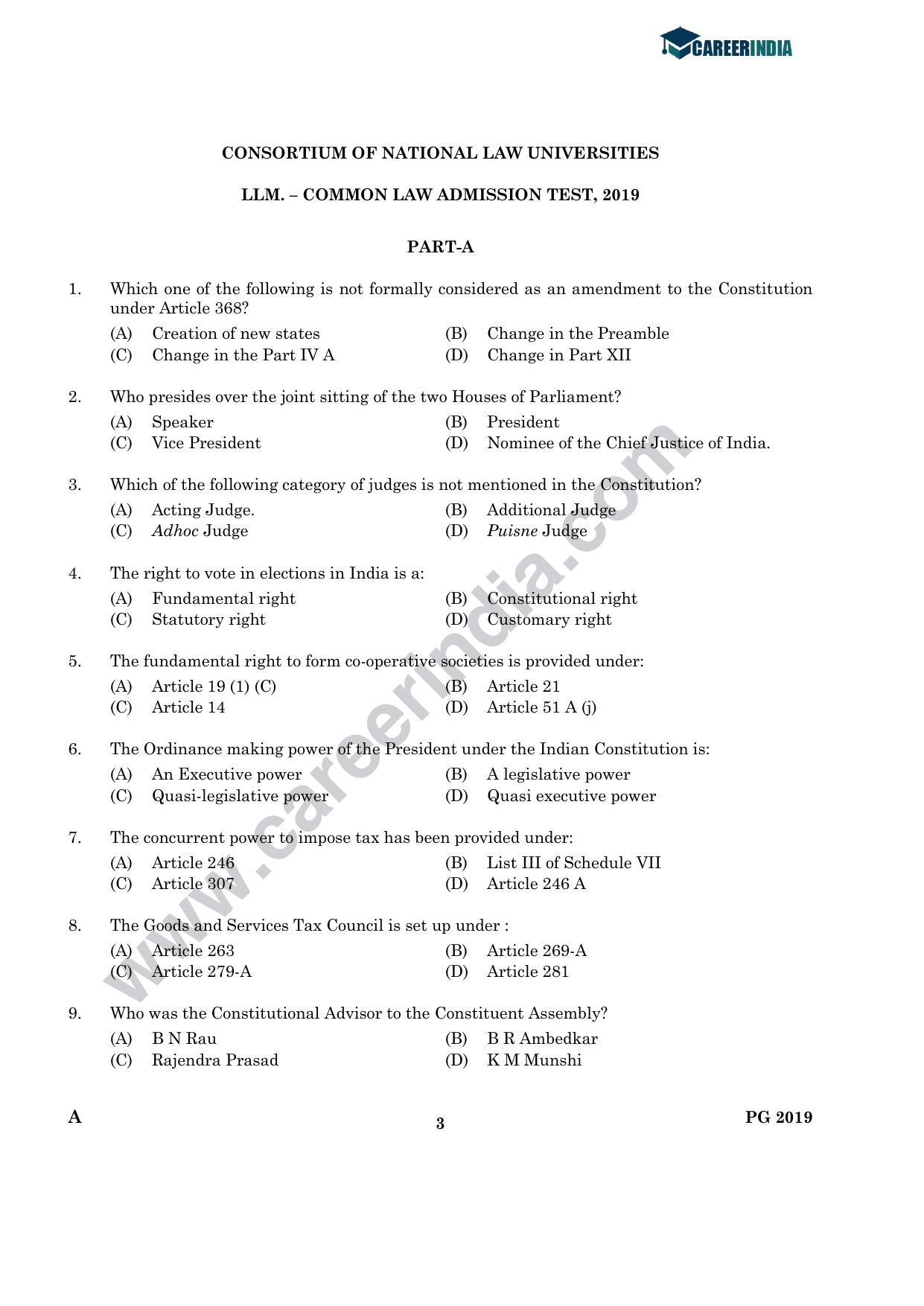 CLAT 2019 PG A-Series Question Papers (C.L.A.) - Page 2