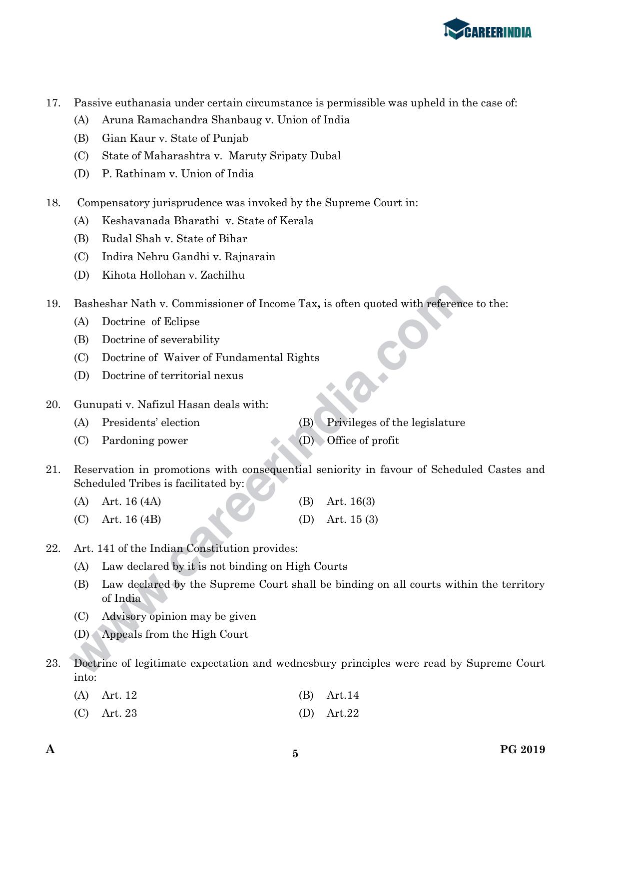 CLAT 2019 PG A-Series Question Papers (C.L.A.) - Page 4