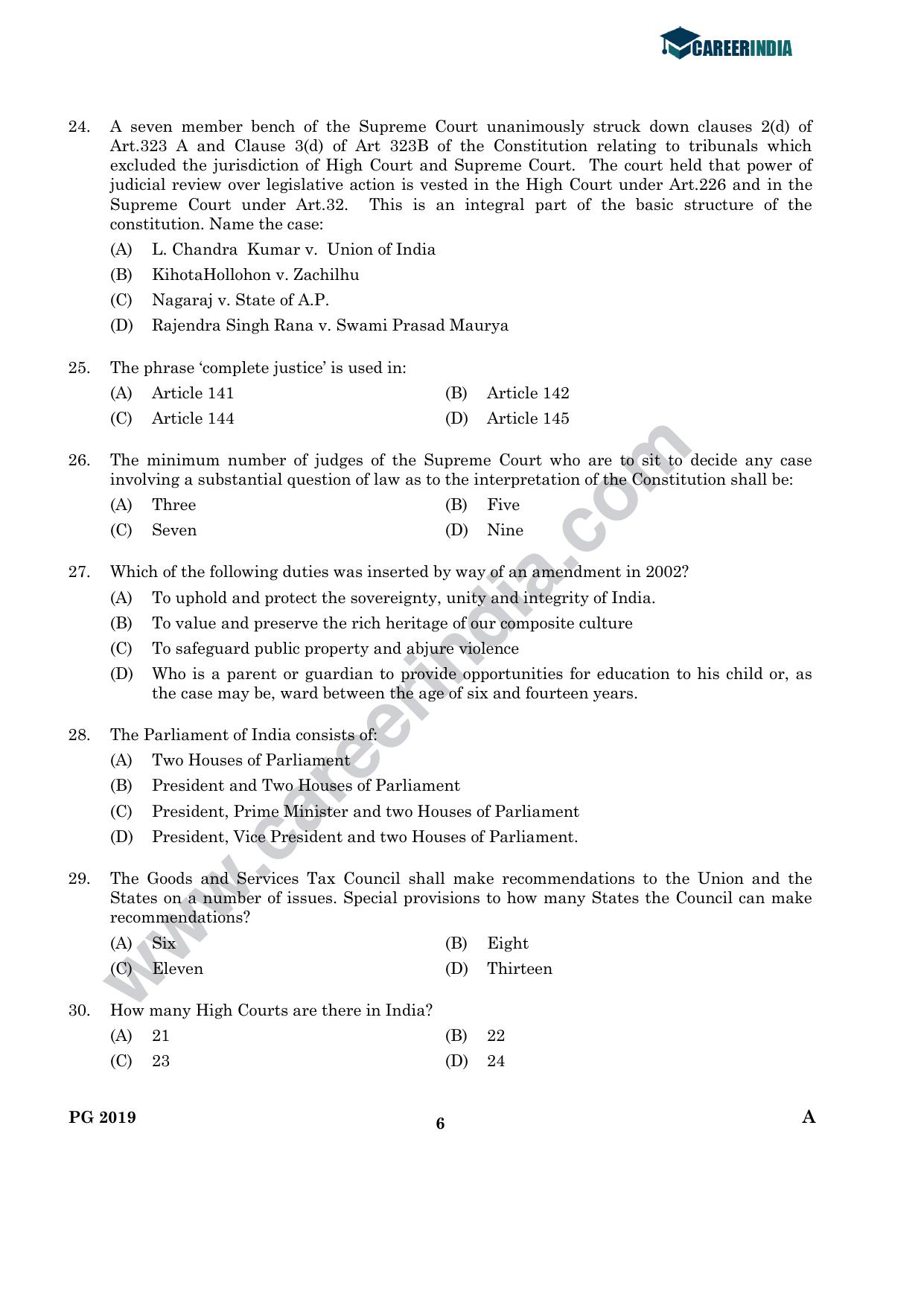 CLAT 2019 PG A-Series Question Papers (C.L.A.) - Page 5