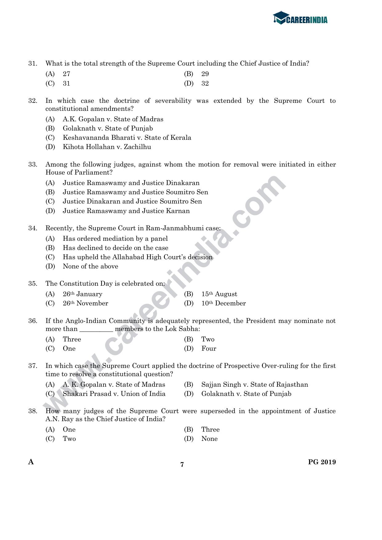 CLAT 2019 PG A-Series Question Papers (C.L.A.) - Page 6