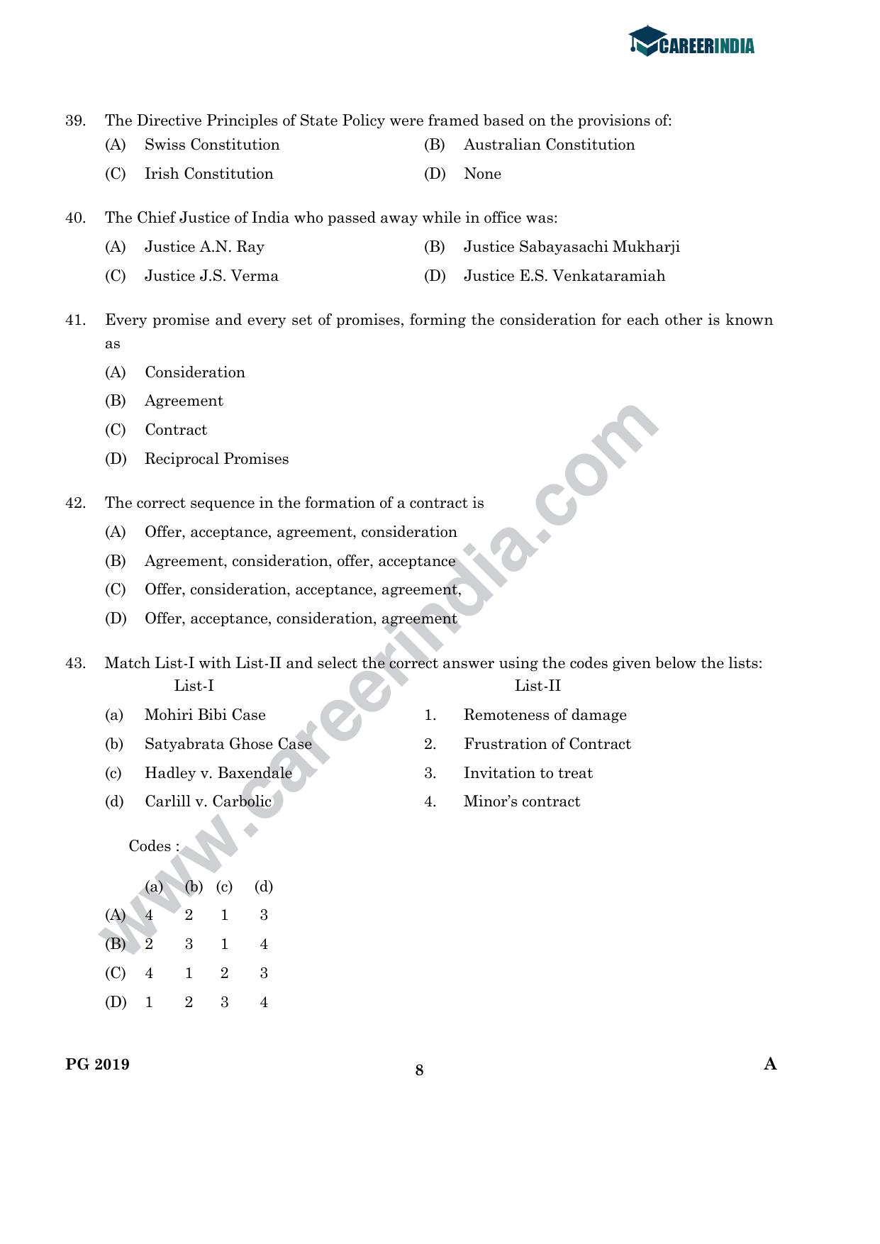 CLAT 2019 PG A-Series Question Papers (C.L.A.) - Page 7