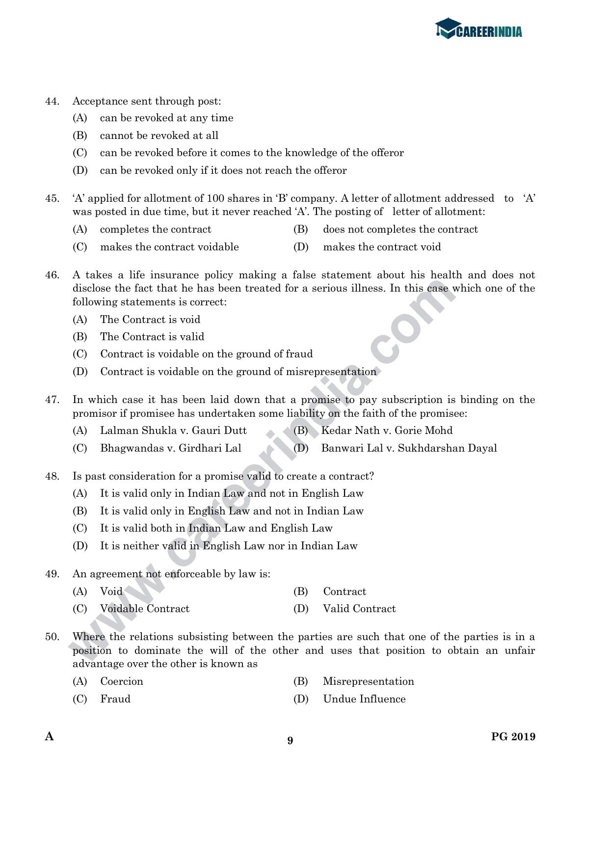 CLAT 2019 PG A-Series Question Papers (C.L.A.) - Page 8