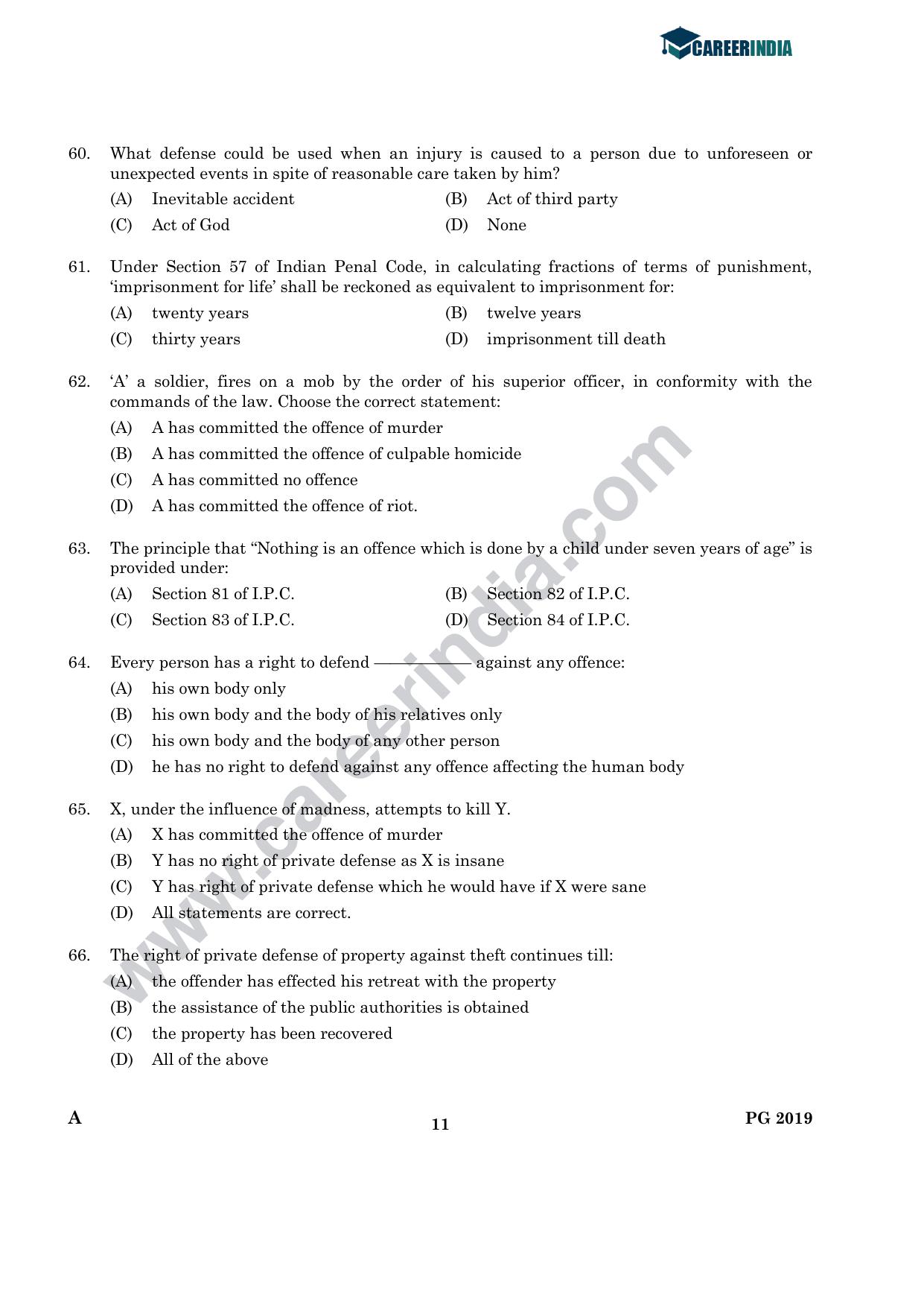 CLAT 2019 PG A-Series Question Papers (C.L.A.) - Page 10