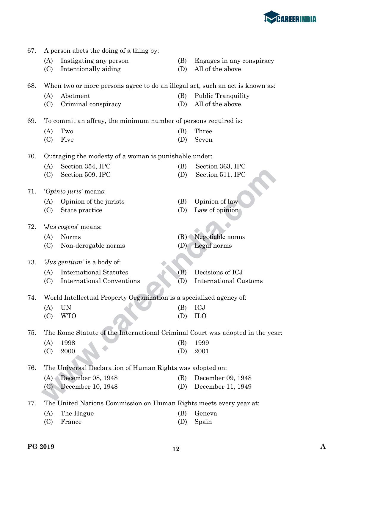CLAT 2019 PG A-Series Question Papers (C.L.A.) - Page 11