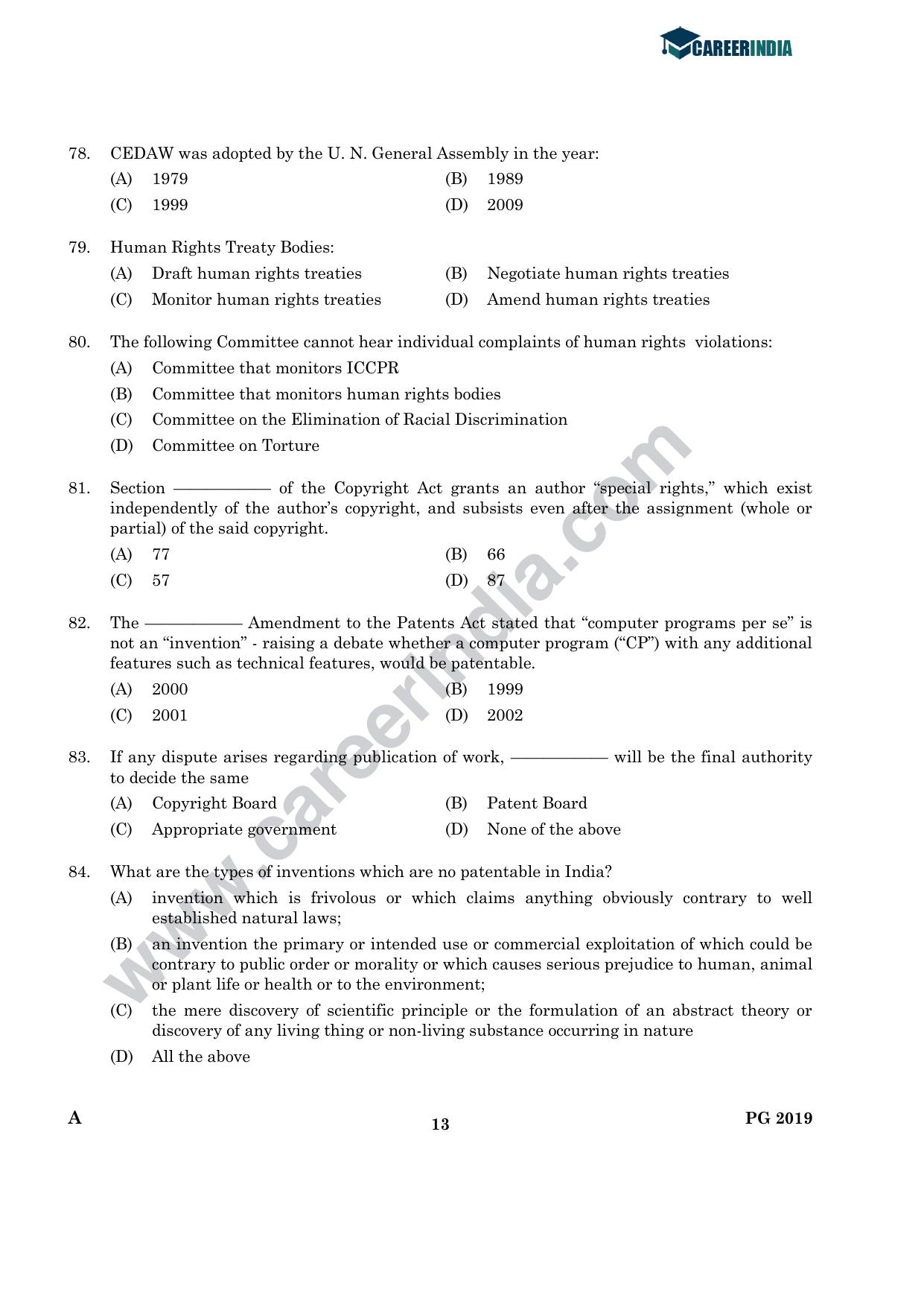CLAT 2019 PG A-Series Question Papers (C.L.A.) - Page 12