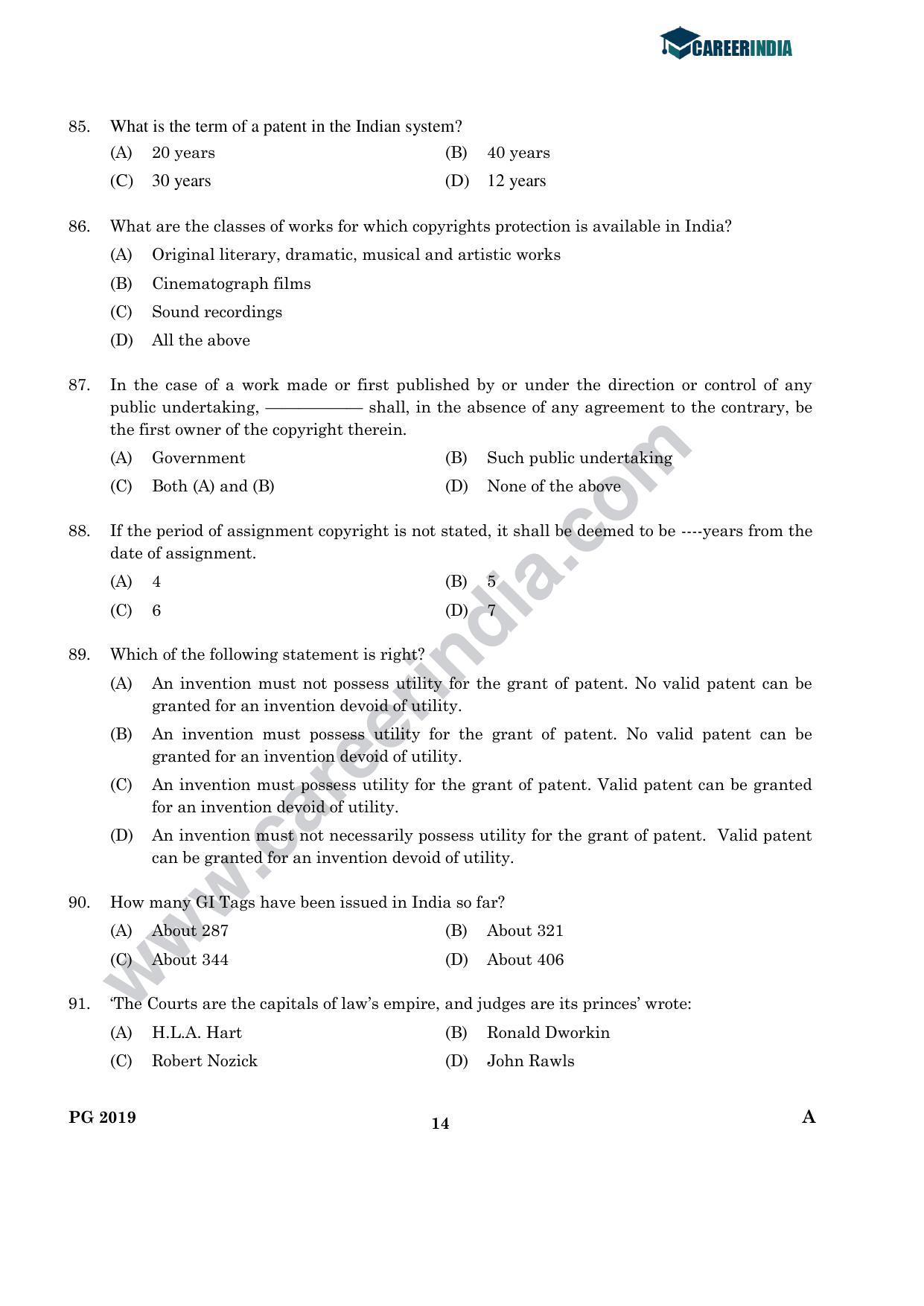 CLAT 2019 PG A-Series Question Papers (C.L.A.) - Page 13