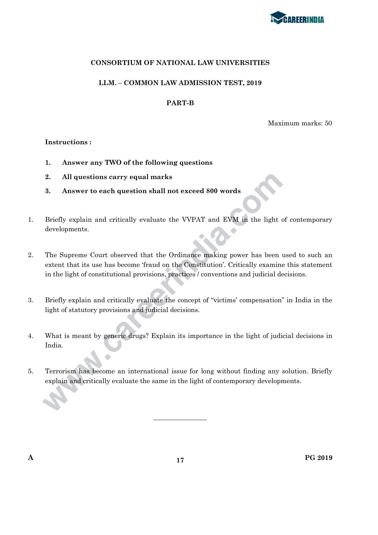 CLAT 2019 PG A-Series Question Papers (C.L.A.) - Page 16