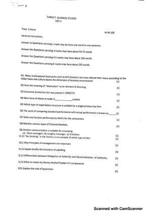 JKBOSE Class 12 Business Studies Model Question Paper 2023