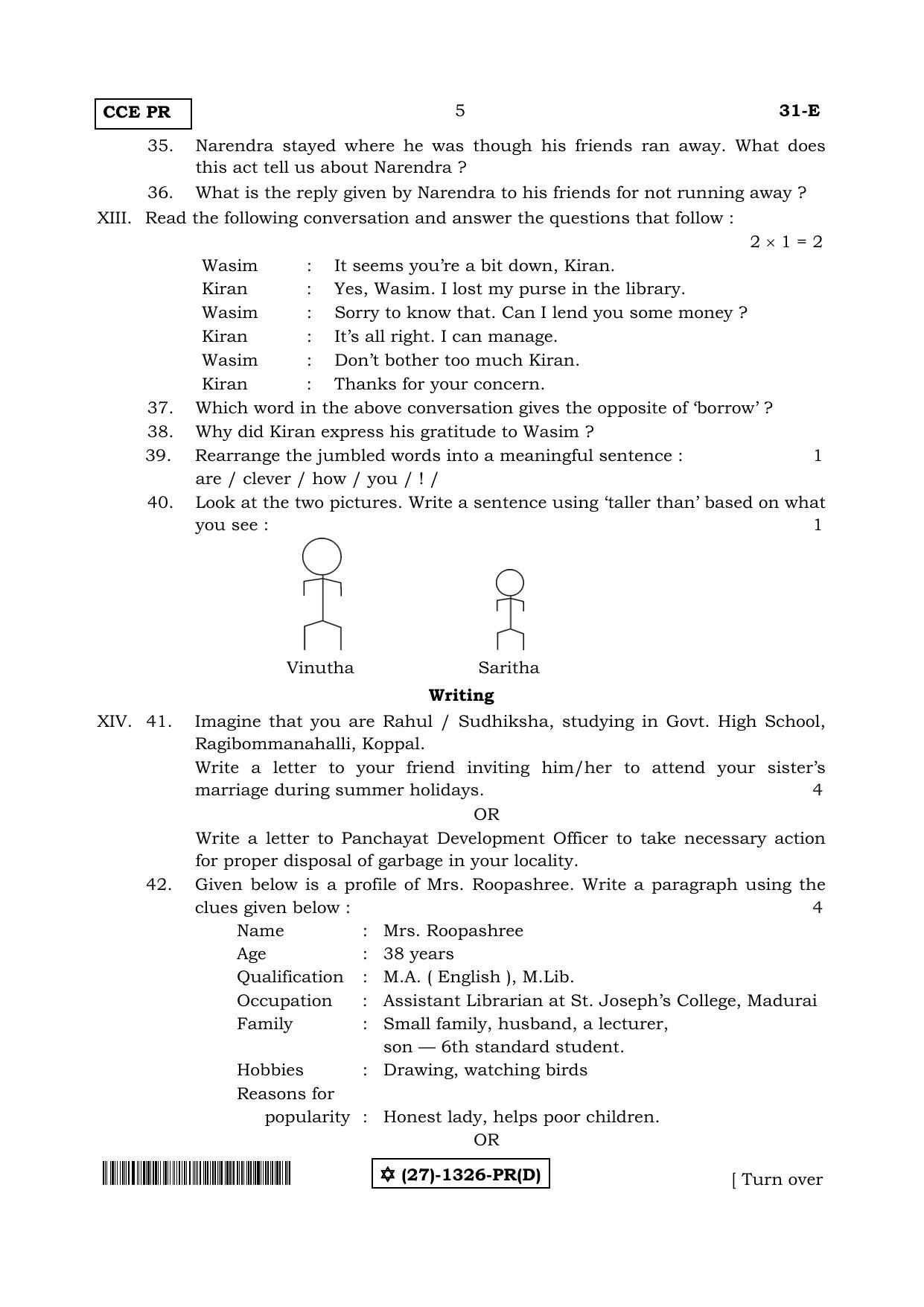 Karnataka SSLC English - Second Language - ENGLISH (31-E-(PR)-1326-D_24) (Supplementary) June 2019 Question Paper - Page 5