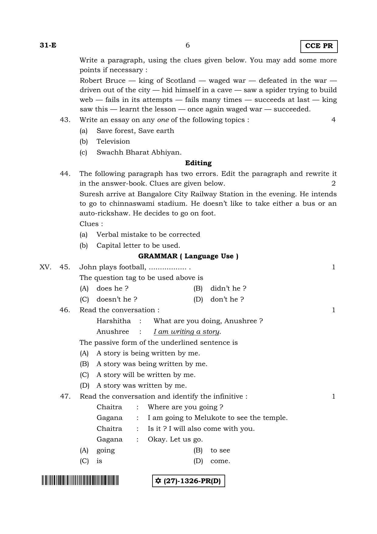 Karnataka SSLC English - Second Language - ENGLISH (31-E-(PR)-1326-D_24) (Supplementary) June 2019 Question Paper - Page 6