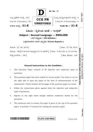 Karnataka SSLC English - Second Language - ENGLISH (31-E-(PR)-1326-D_24) (Supplementary) June 2019 Question Paper