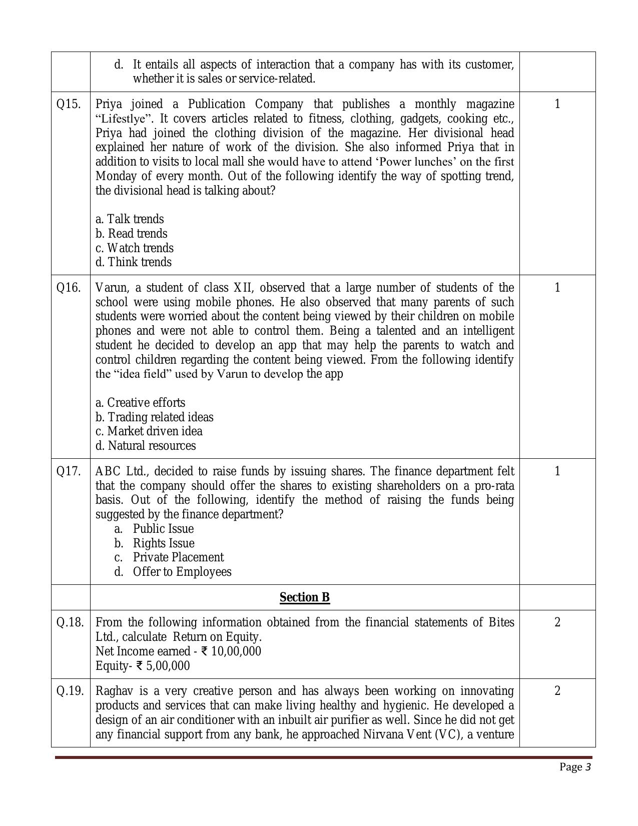 CBSE Class 12 Entrepreneurship Skill Education-Sample Paper 2019-20 - Page 3