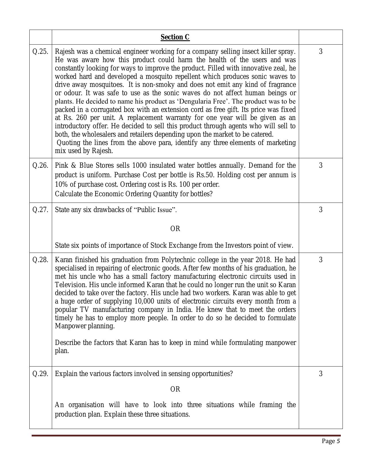 CBSE Class 12 Entrepreneurship Skill Education-Sample Paper 2019-20 - Page 5