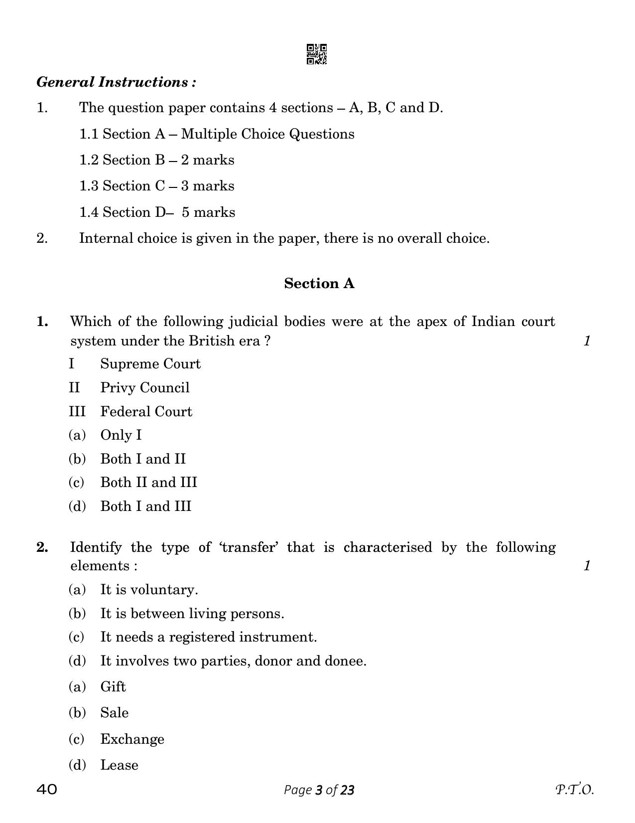 CBSE Class 12 Legal Studies (Compartment) 2023 Question Paper - Page 3