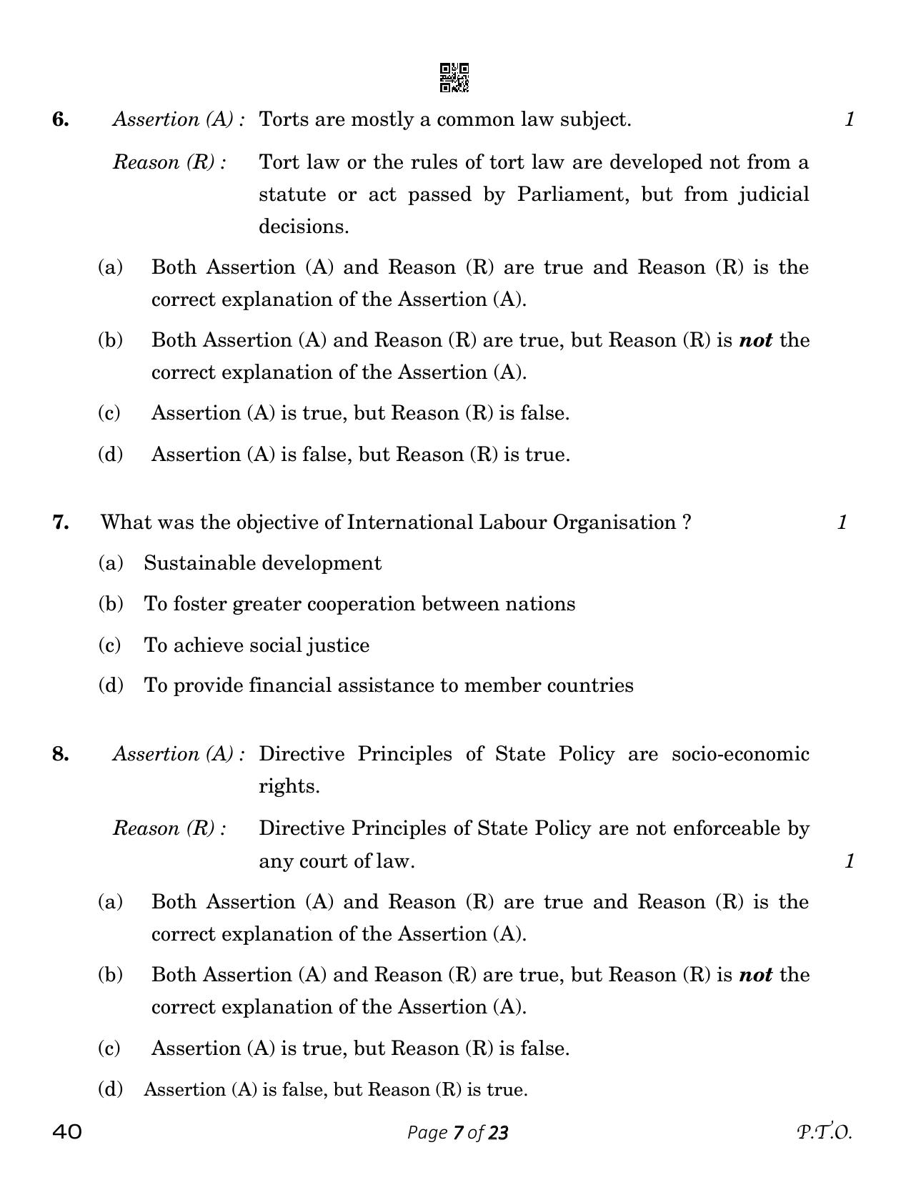 CBSE Class 12 Legal Studies (Compartment) 2023 Question Paper - Page 7