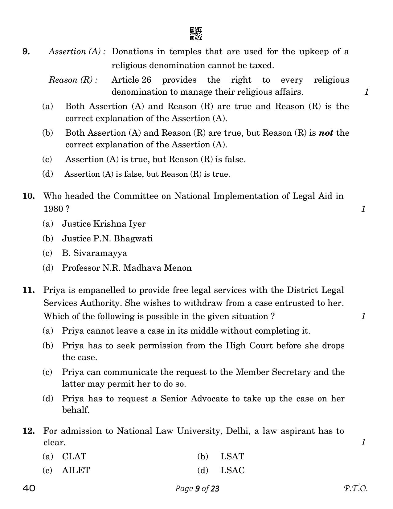 CBSE Class 12 Legal Studies (Compartment) 2023 Question Paper - Page 9