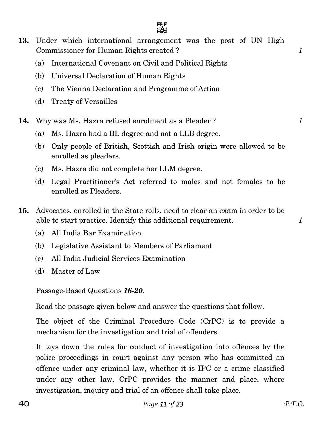 CBSE Class 12 Legal Studies (Compartment) 2023 Question Paper - Page 11