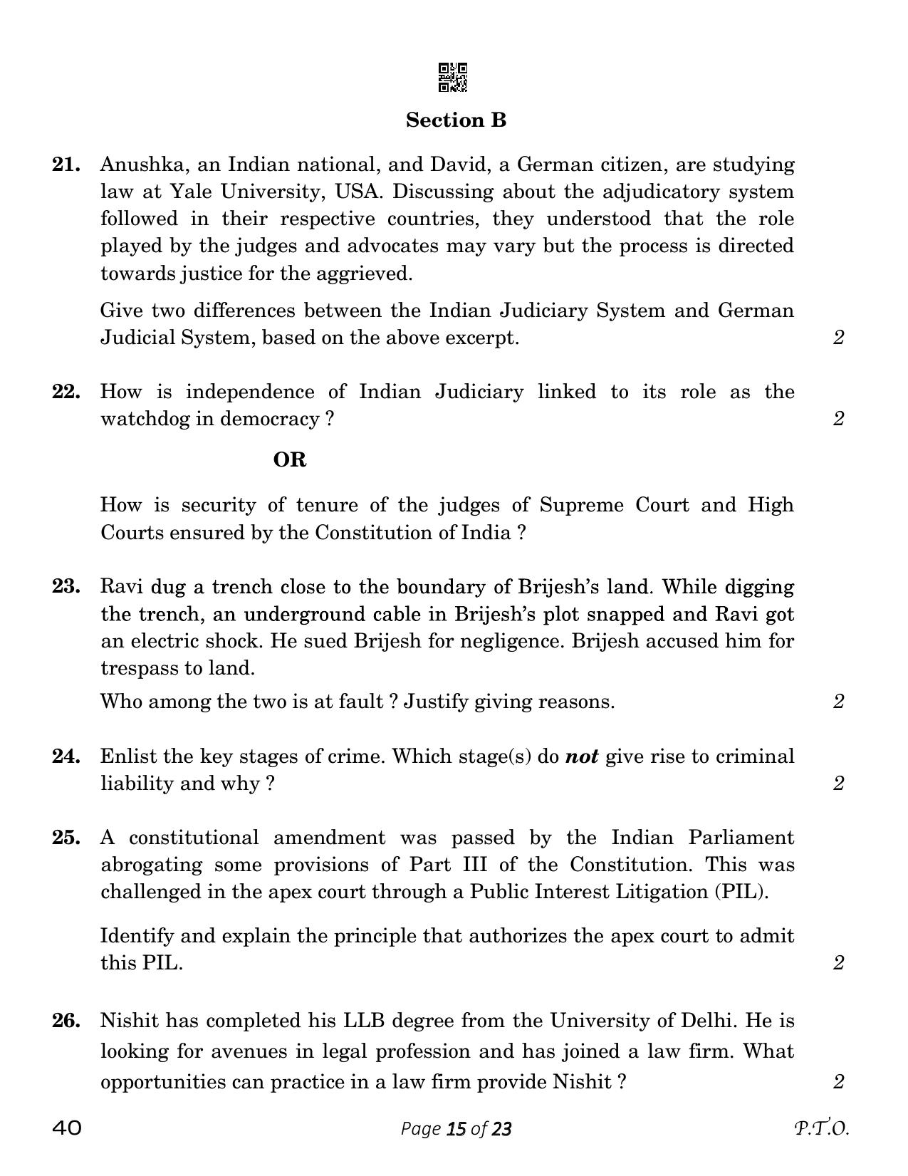 CBSE Class 12 Legal Studies (Compartment) 2023 Question Paper - Page 15